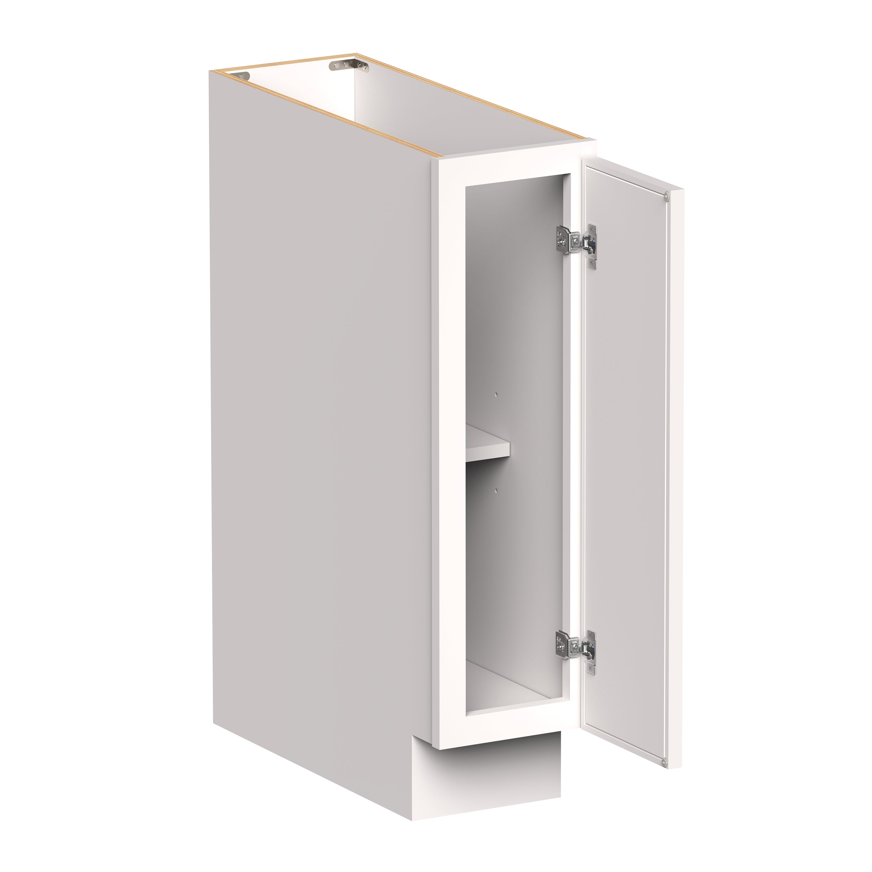 Slim Shaker Alabaster RTA 9"- 21"W x 24"D x 34.5"H Full Height Door Base Cabinet With 1 Door and 1 Shelves