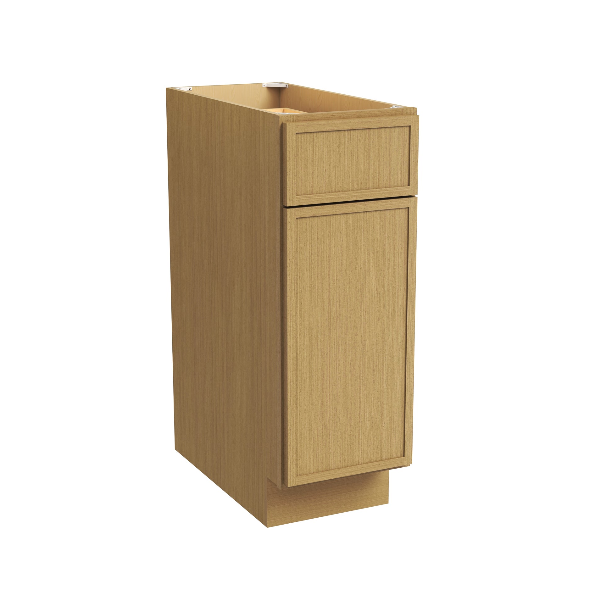 Slim White Oak RTA 12-21"W x 24"D x 34.5"H Base Cabinet with 1 Door, 1 Drawer & 1 Shelf