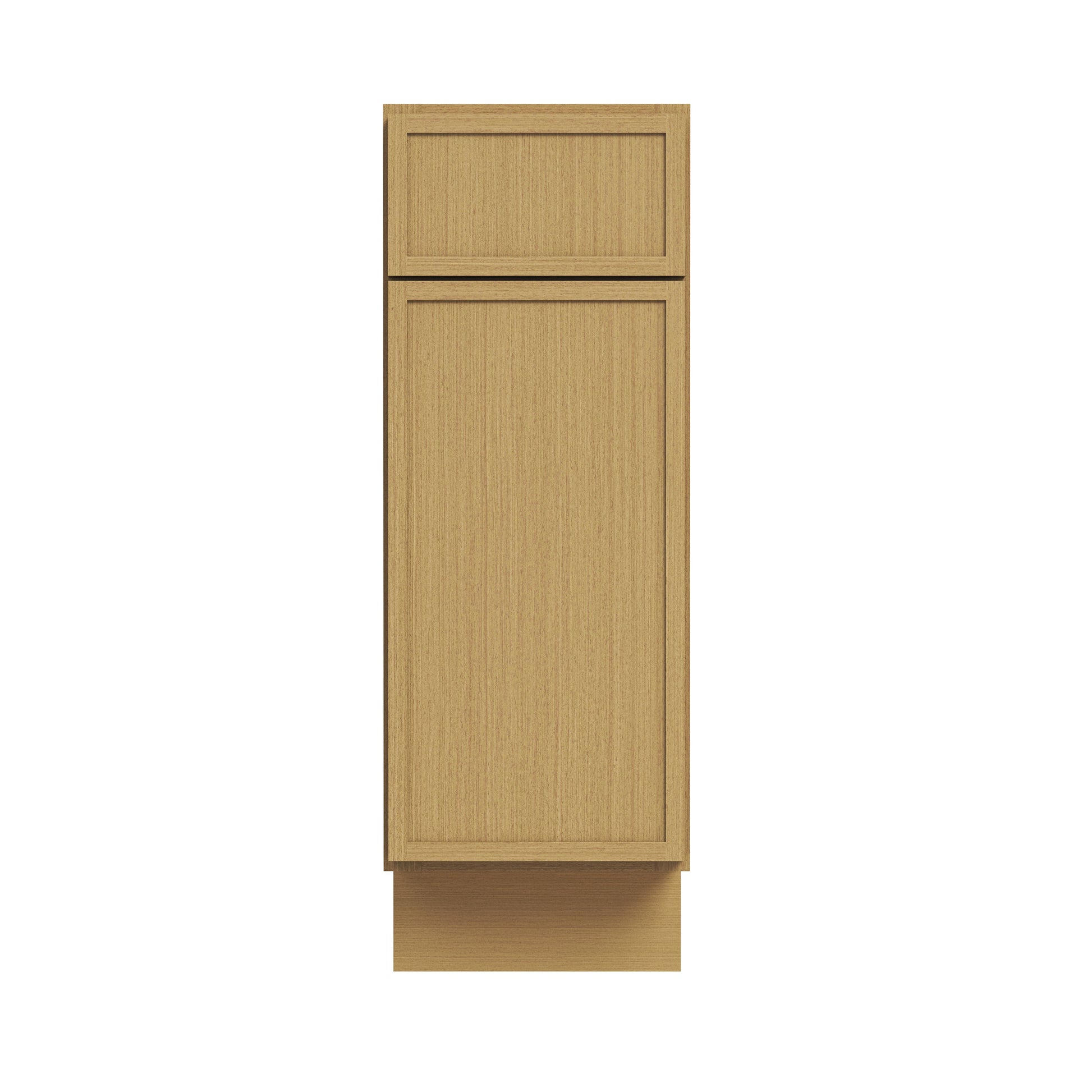 Slim White Oak RTA 12-21"W x 24"D x 34.5"H Base Cabinet with 1 Door, 1 Drawer & 1 Shelf
