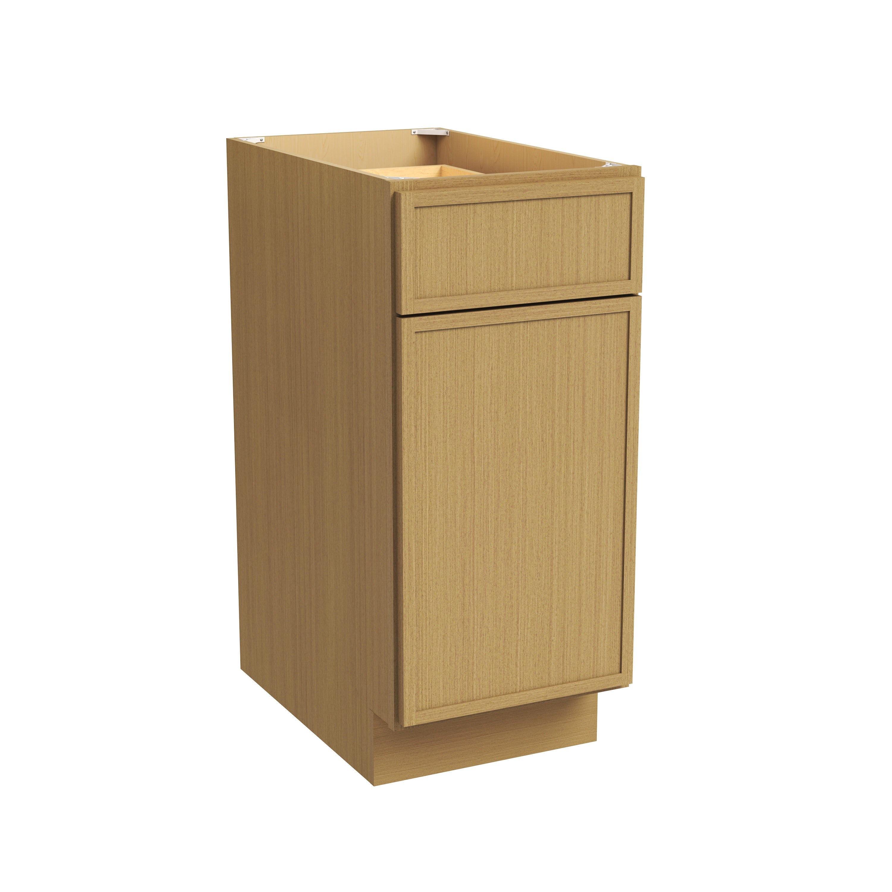 Slim White Oak RTA 12"-21"W x 24"D x 34.5"H Base Cabinet with 1 Door, 1 Drawer & 1 Shelf
