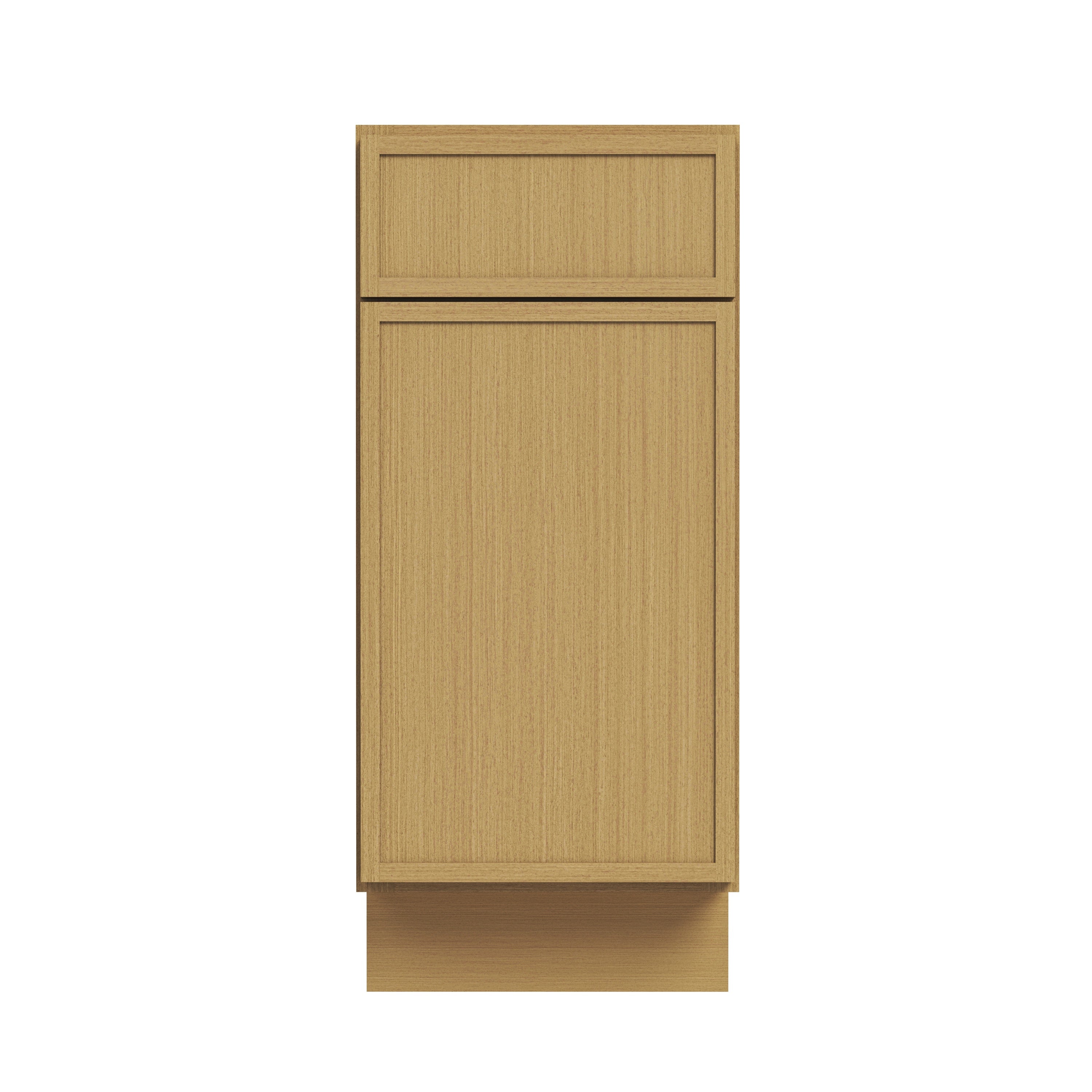 Slim White Oak RTA 12"-21"W x 24"D x 34.5"H Base Cabinet with 1 Door, 1 Drawer & 1 Shelf