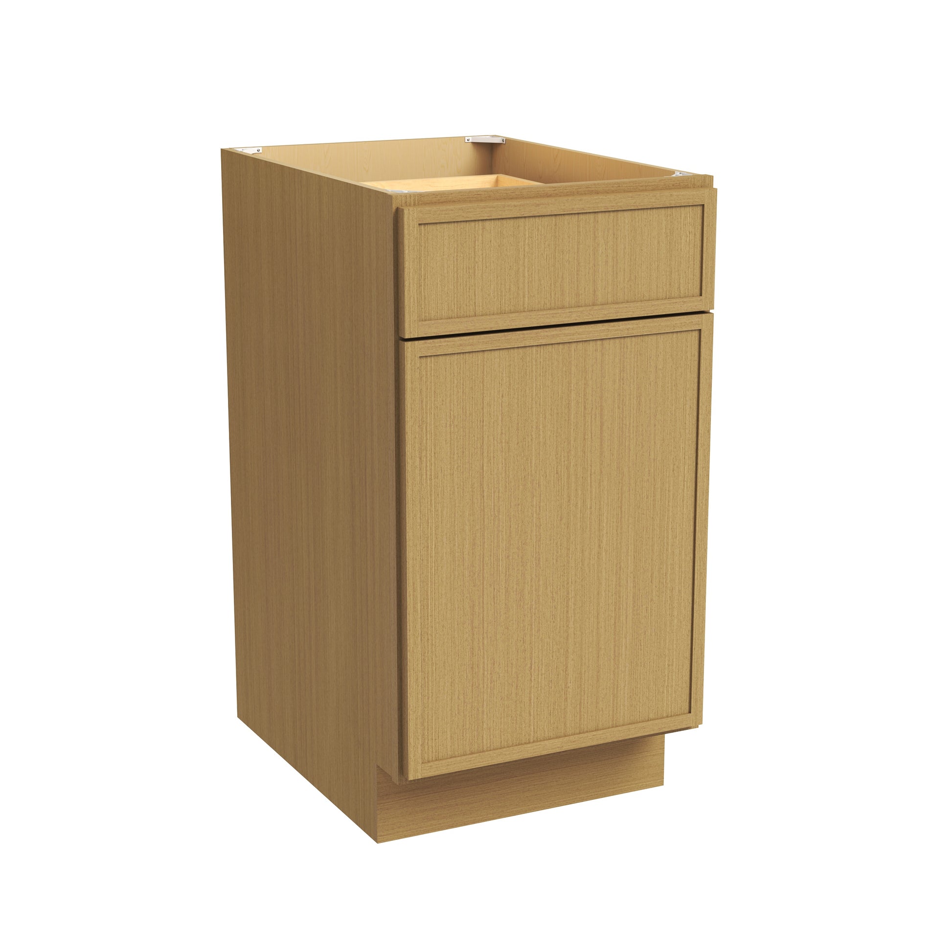 Slim White Oak RTA 12-21"W x 24"D x 34.5"H Base Cabinet with 1 Door, 1 Drawer & 1 Shelf