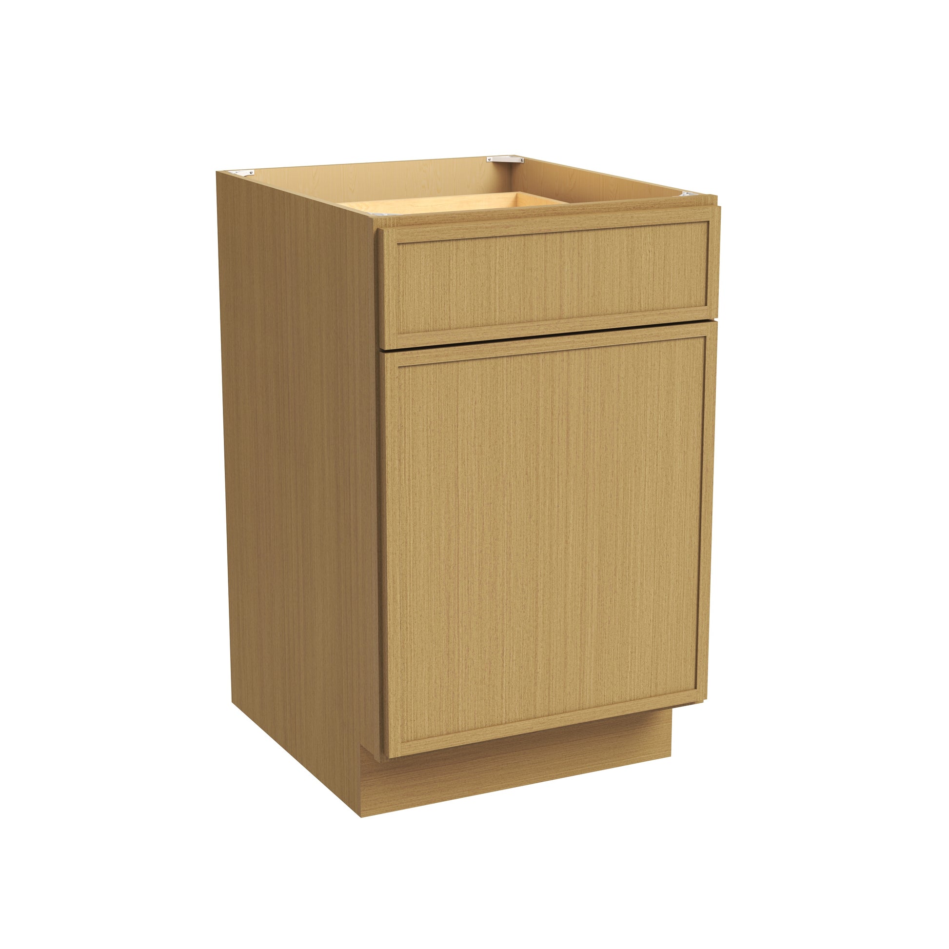 Slim White Oak RTA 12-21"W x 24"D x 34.5"H Base Cabinet with 1 Door, 1 Drawer & 1 Shelf