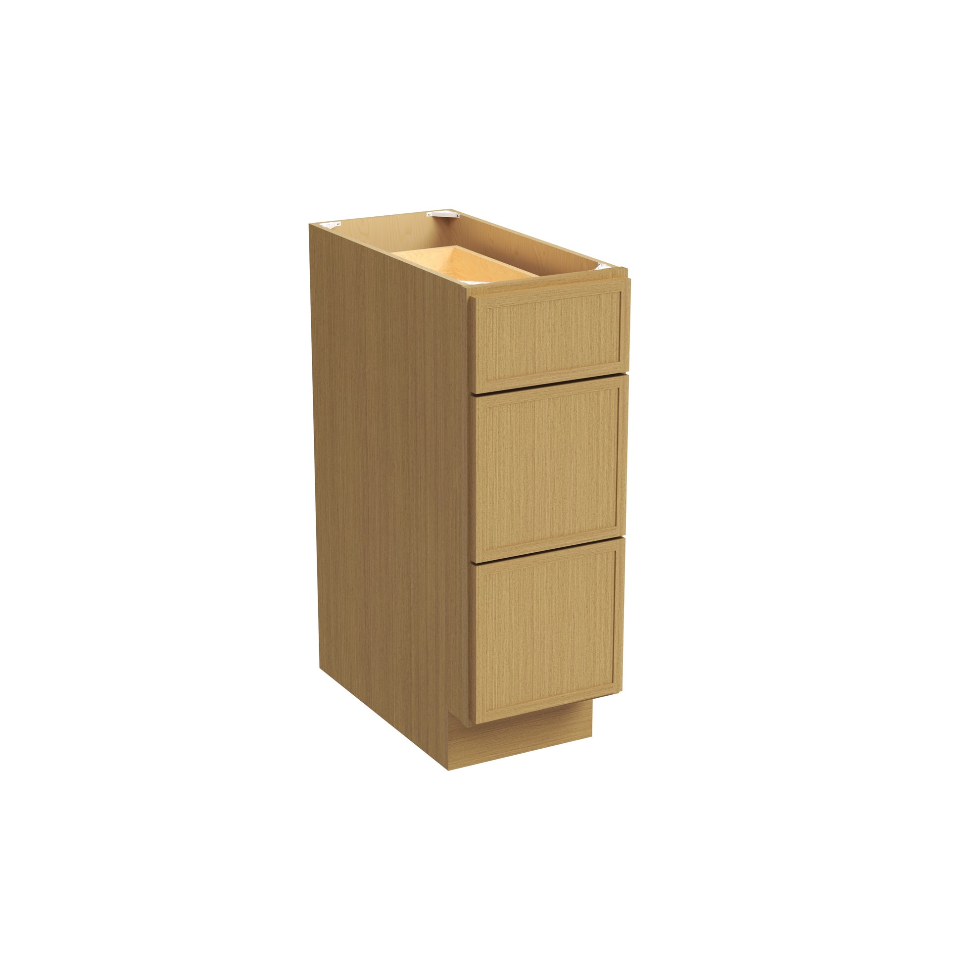 Slim White Oak RTA 12"-36"W x 24"D x 34.5"H Drawer Base Cabinet with 3 Drawers