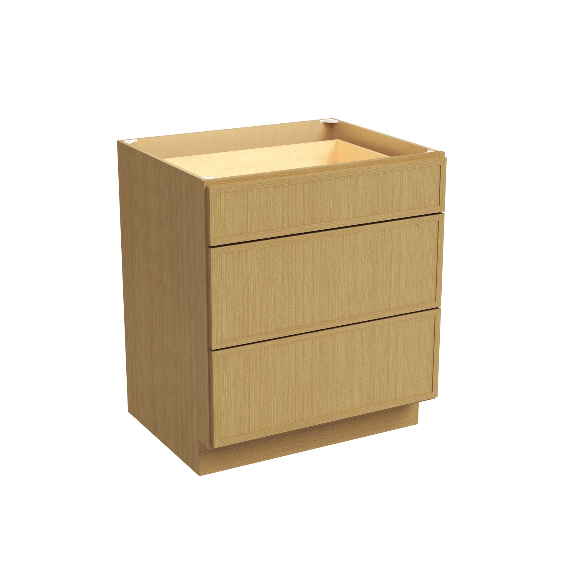Slim White Oak RTA 12"-36"W x 24"D x 34.5"H Drawer Base Cabinet with 3 Drawers