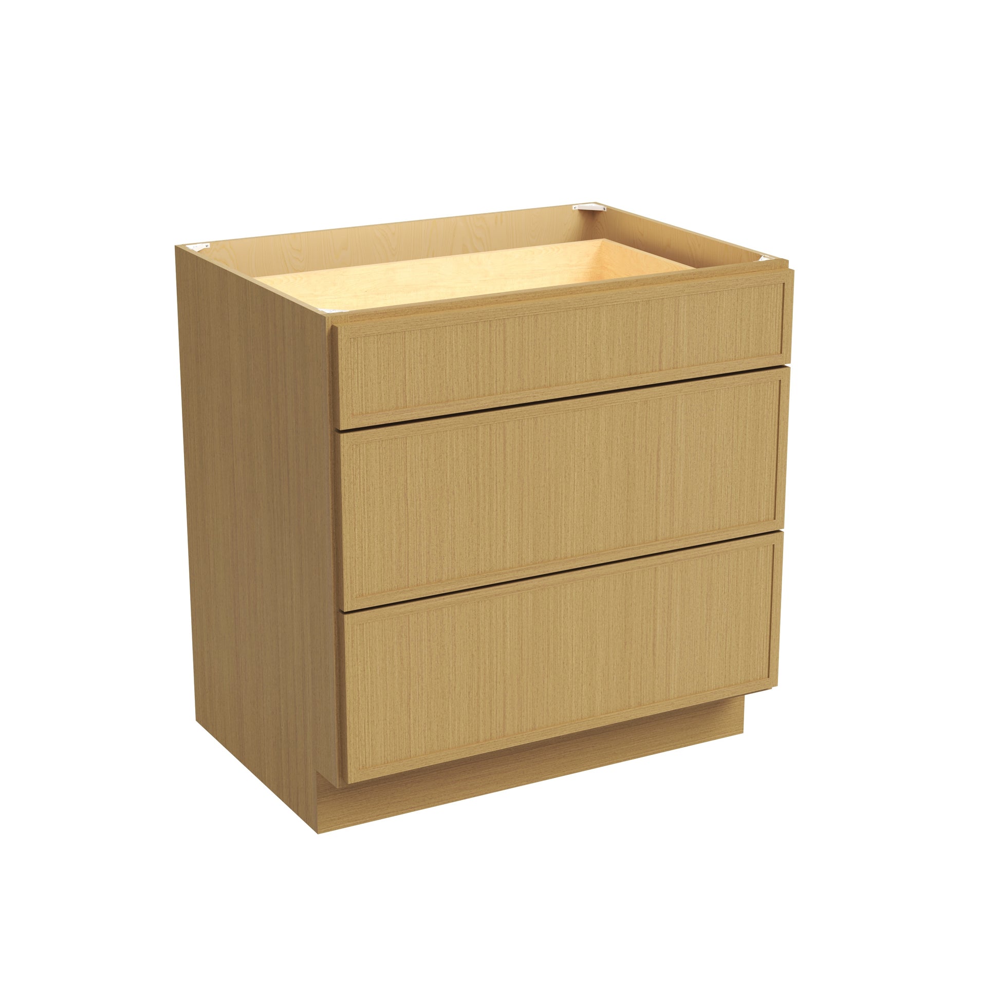 Slim White Oak RTA 12"-36"W x 24"D x 34.5"H Drawer Base Cabinet with 3 Drawers