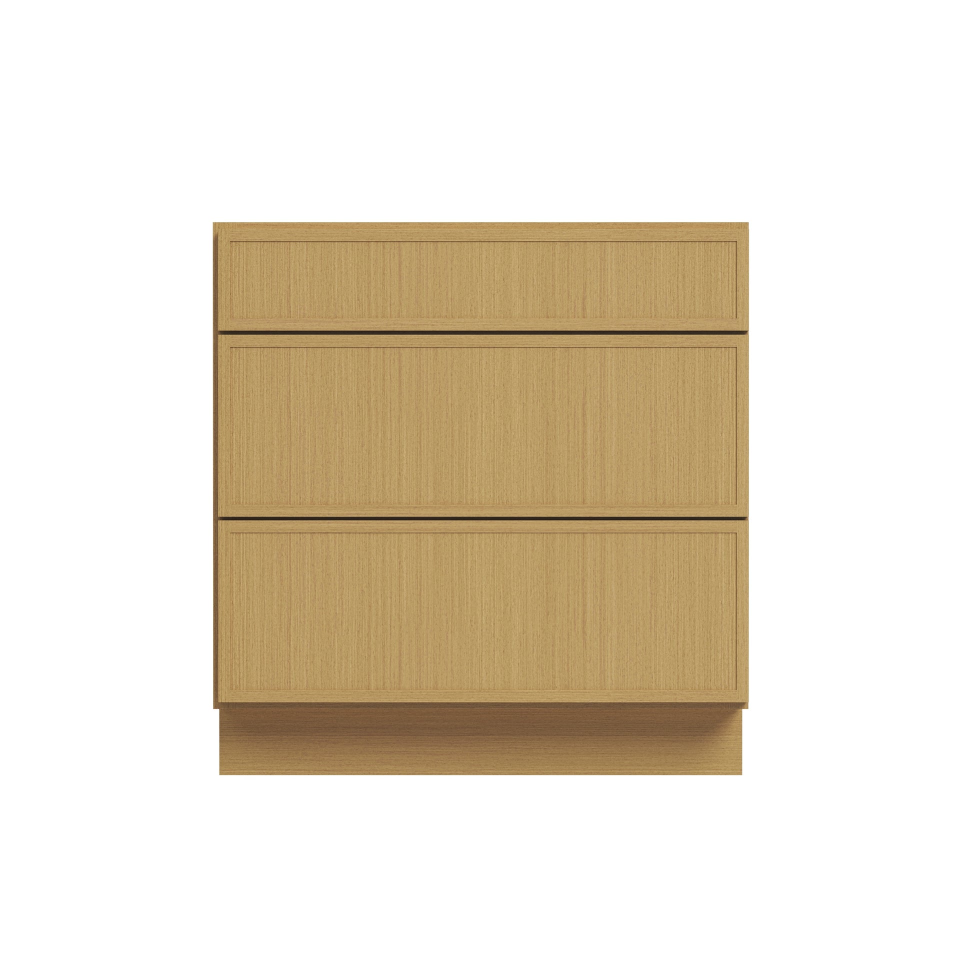 Slim White Oak RTA 12"-36"W x 24"D x 34.5"H Drawer Base Cabinet with 3 Drawers