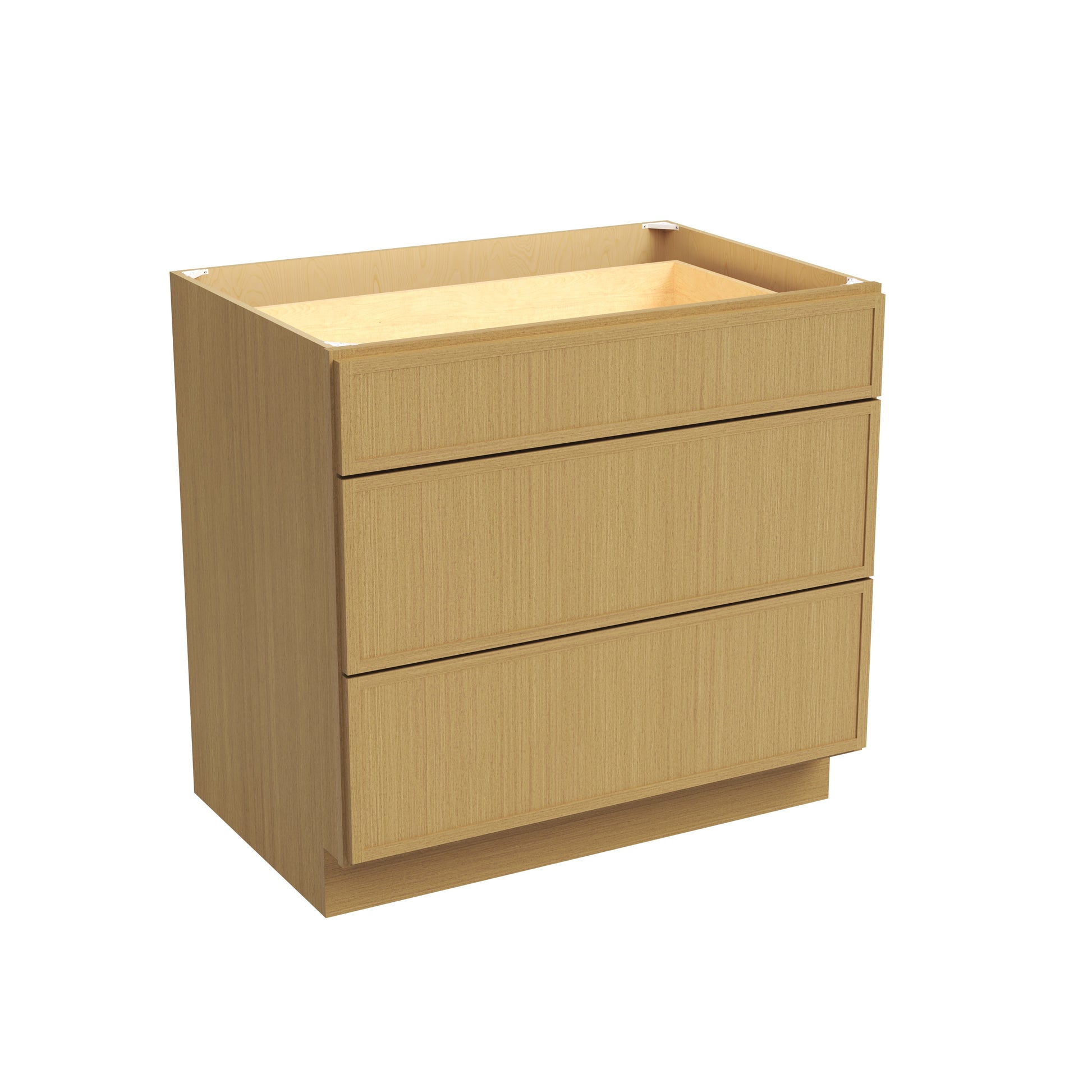 Slim White Oak RTA 12"-36"W x 24"D x 34.5"H Drawer Base Cabinet with 3 Drawers