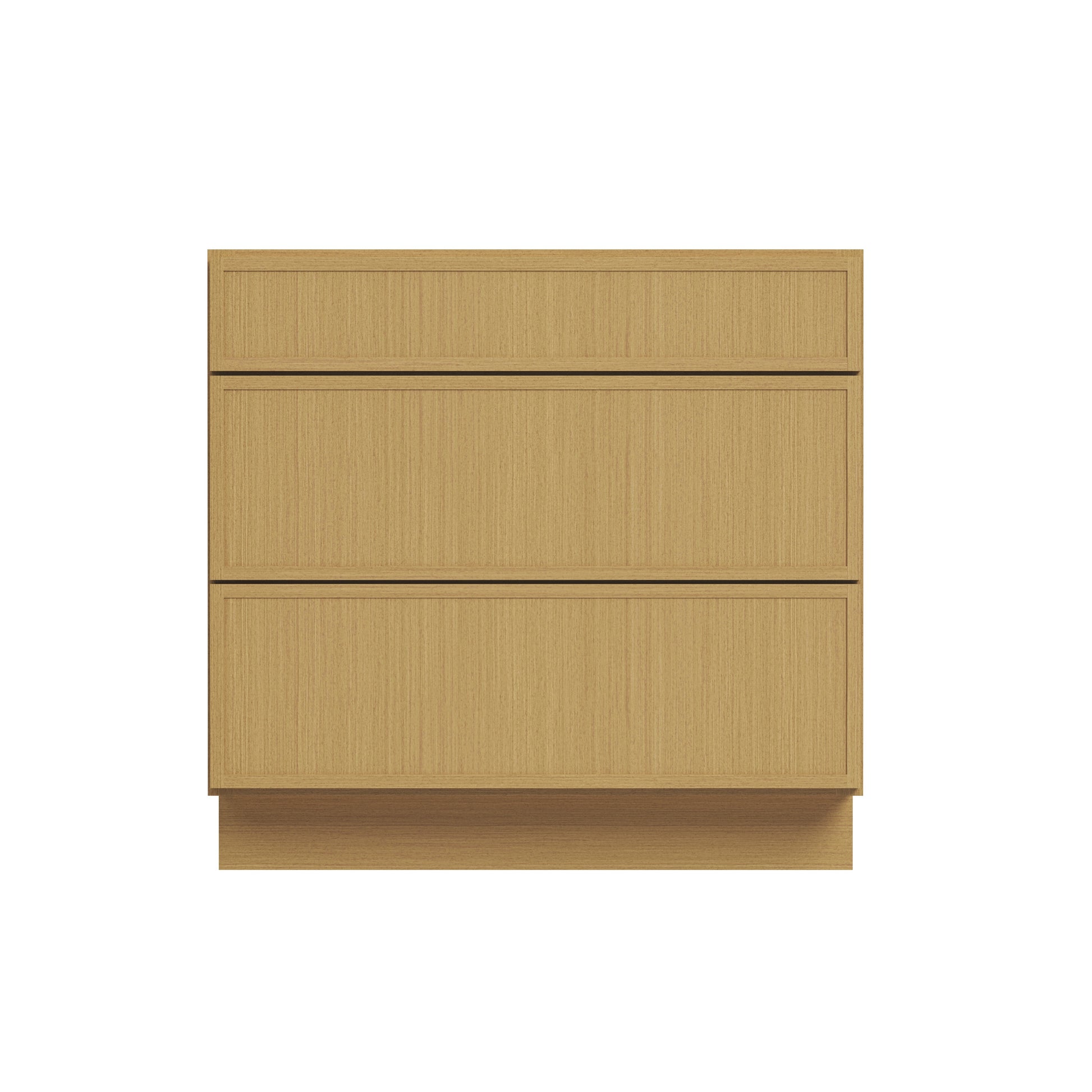 Slim White Oak RTA 12"-36"W x 24"D x 34.5"H Drawer Base Cabinet with 3 Drawers
