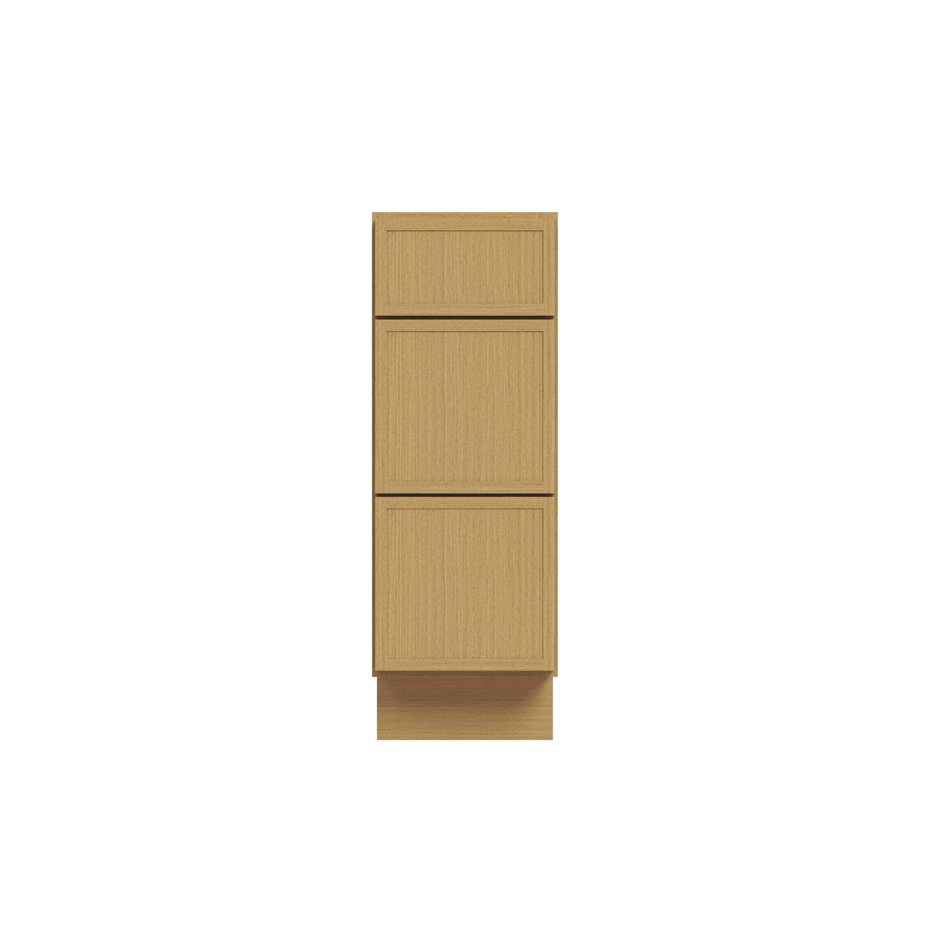 Slim White Oak RTA 12"-36"W x 24"D x 34.5"H Drawer Base Cabinet with 3 Drawers