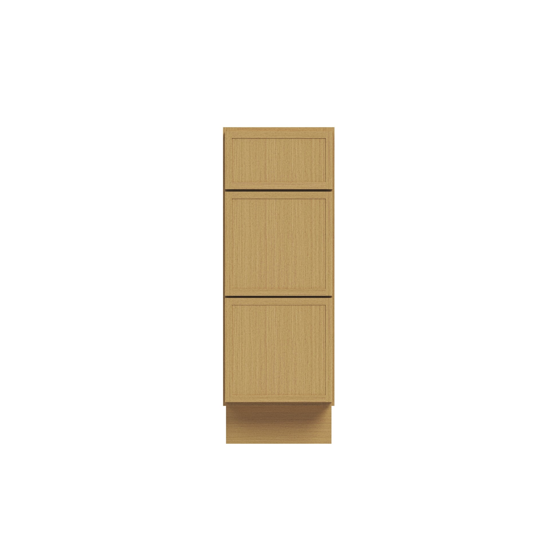 Slim White Oak RTA 12"-36"W x 24"D x 34.5"H Drawer Base Cabinet with 3 Drawers