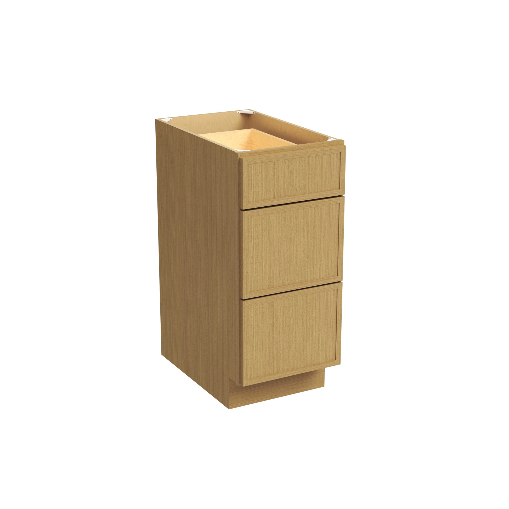 Slim White Oak RTA 12"-36"W x 24"D x 34.5"H Drawer Base Cabinet with 3 Drawers