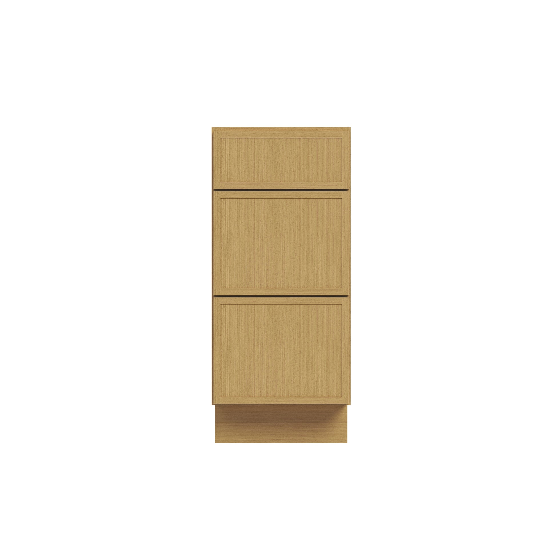 Slim White Oak RTA 12"-36"W x 24"D x 34.5"H Drawer Base Cabinet with 3 Drawers