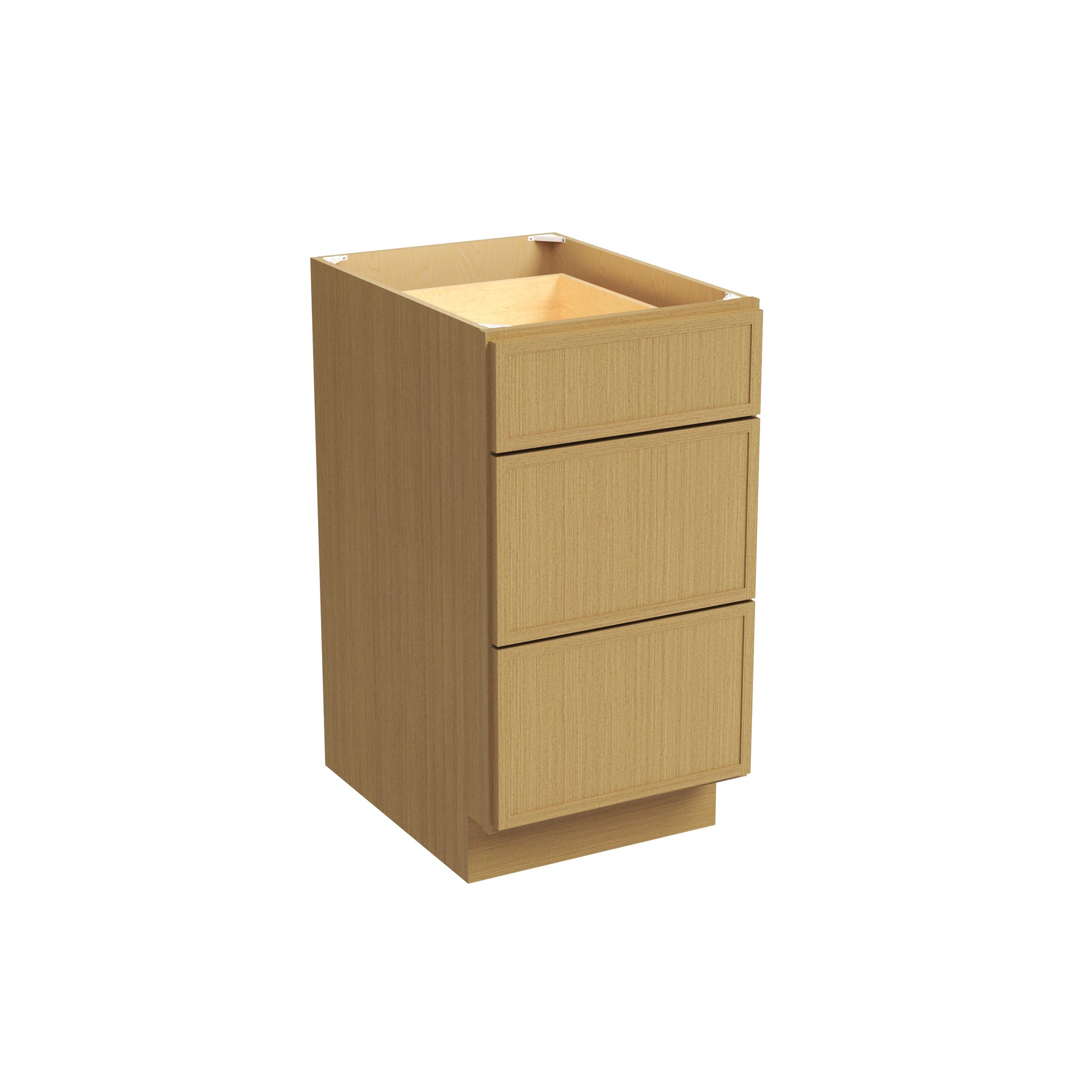 Slim White Oak RTA 12"-36"W x 24"D x 34.5"H Drawer Base Cabinet with 3 Drawers