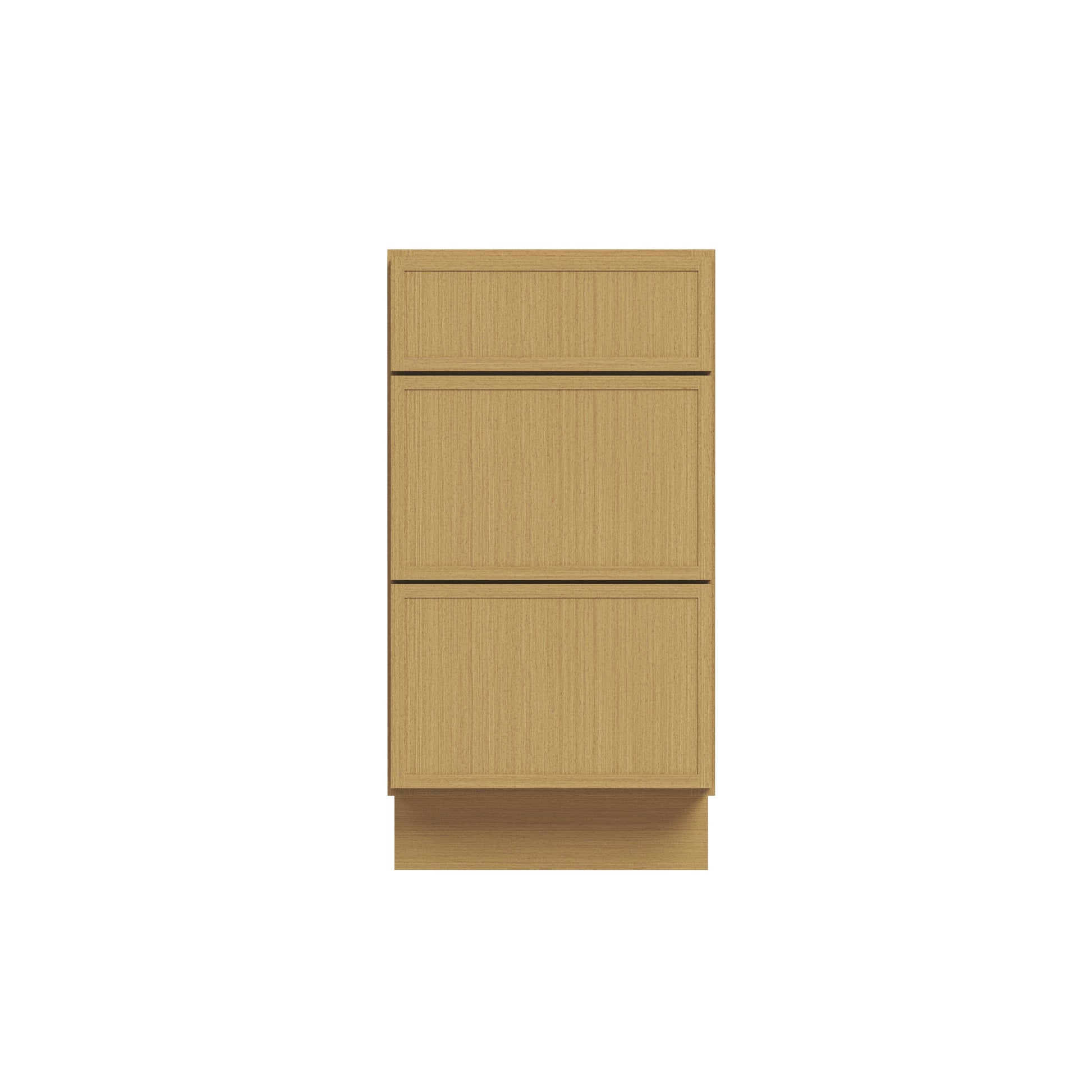 Slim White Oak RTA 12"-36"W x 24"D x 34.5"H Drawer Base Cabinet with 3 Drawers