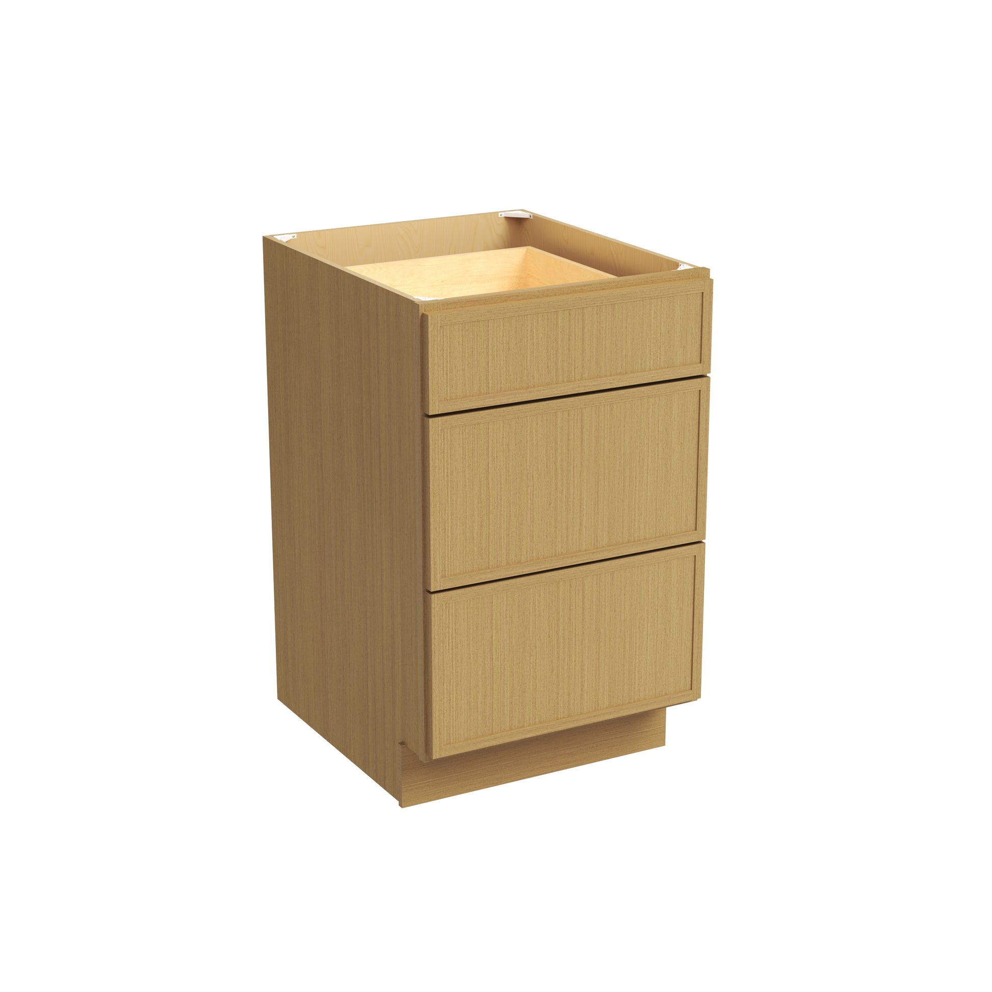 Slim White Oak RTA 12"-36"W x 24"D x 34.5"H Drawer Base Cabinet with 3 Drawers
