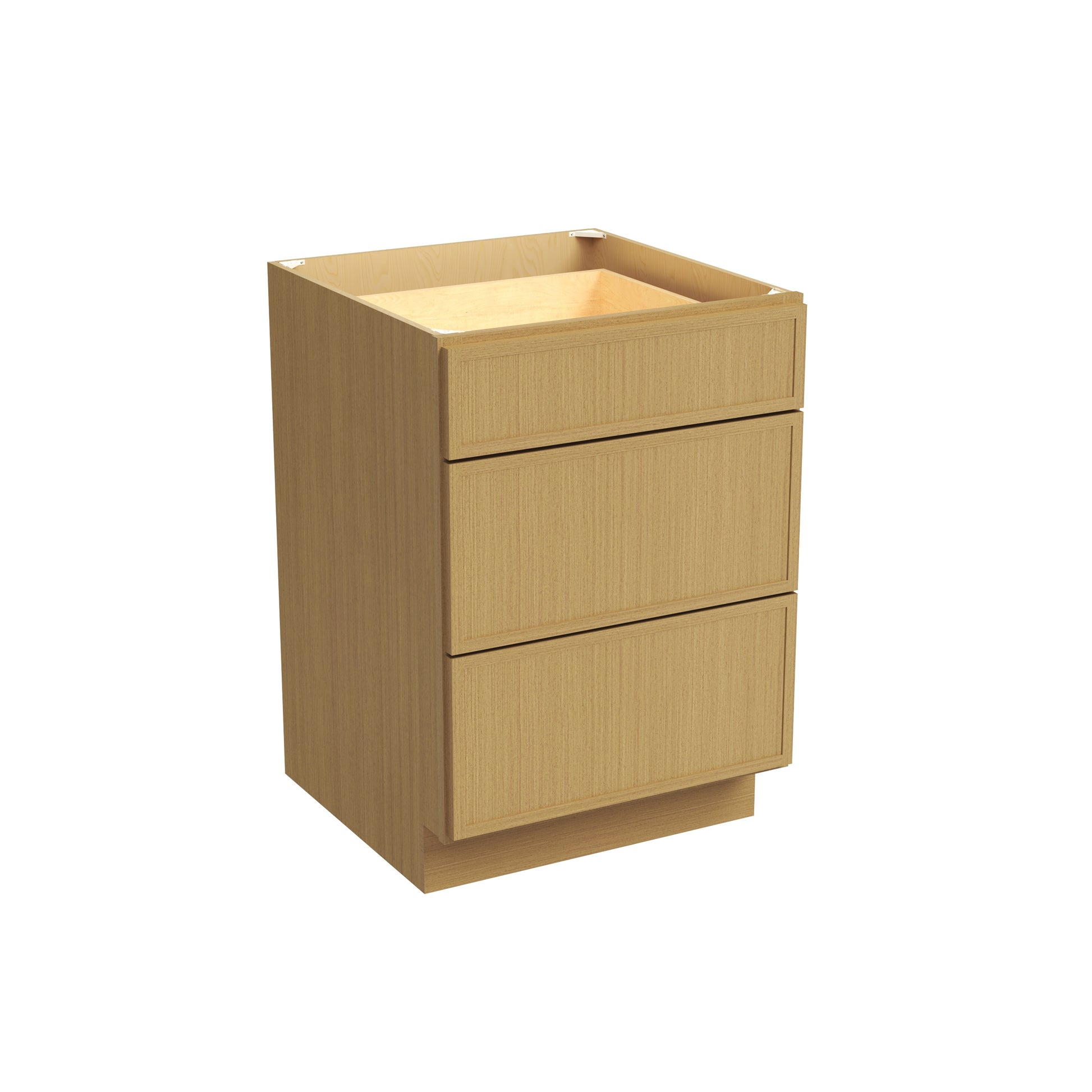 Slim White Oak RTA 12"-36"W x 24"D x 34.5"H Drawer Base Cabinet with 3 Drawers