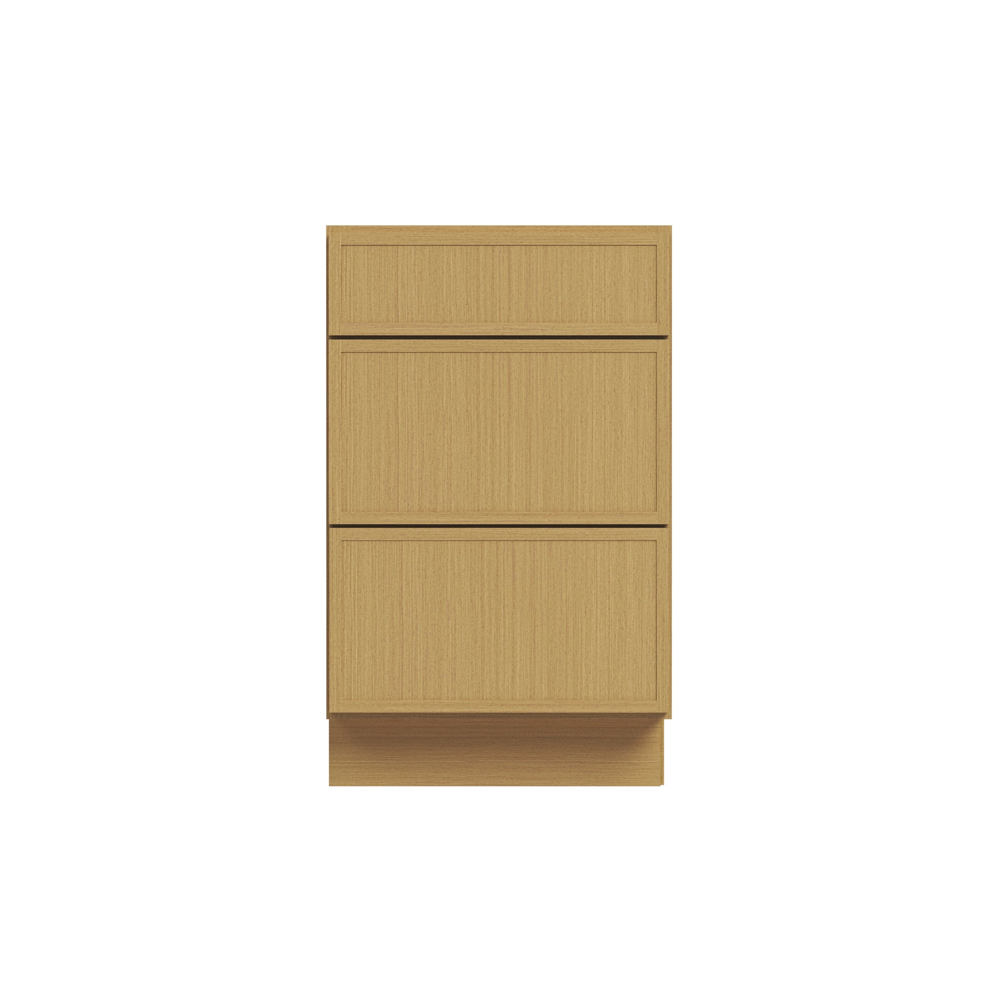 Slim White Oak RTA 12"-36"W x 24"D x 34.5"H Drawer Base Cabinet with 3 Drawers