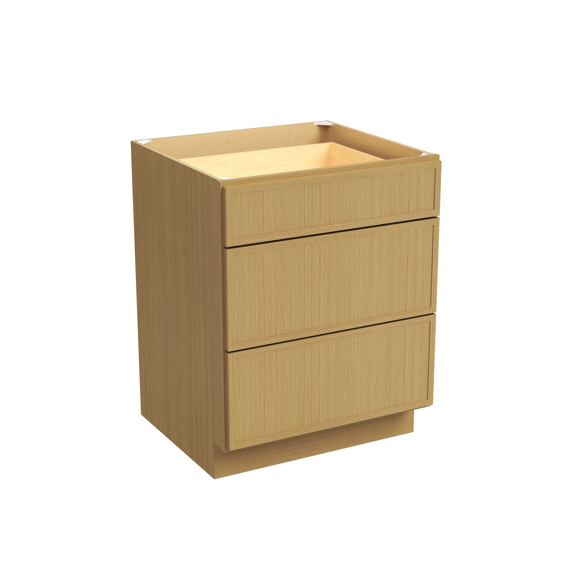 Slim White Oak RTA 12"-36"W x 24"D x 34.5"H Drawer Base Cabinet with 3 Drawers