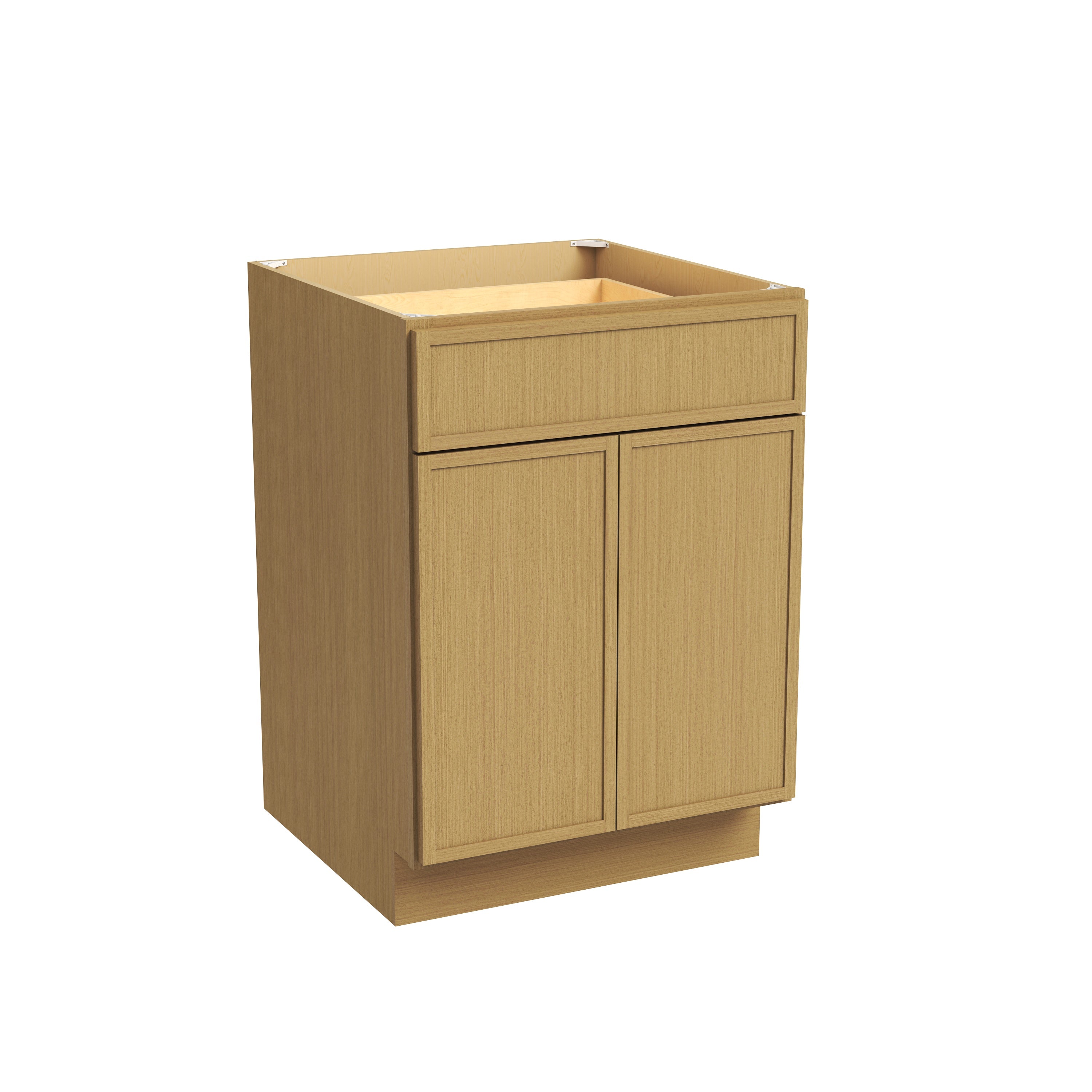 Slim White Oak RTA 24/27"W x 24"D x 34.5"H Base Cabinet with 2 Doors, 1 Drawer & 1 Shelf