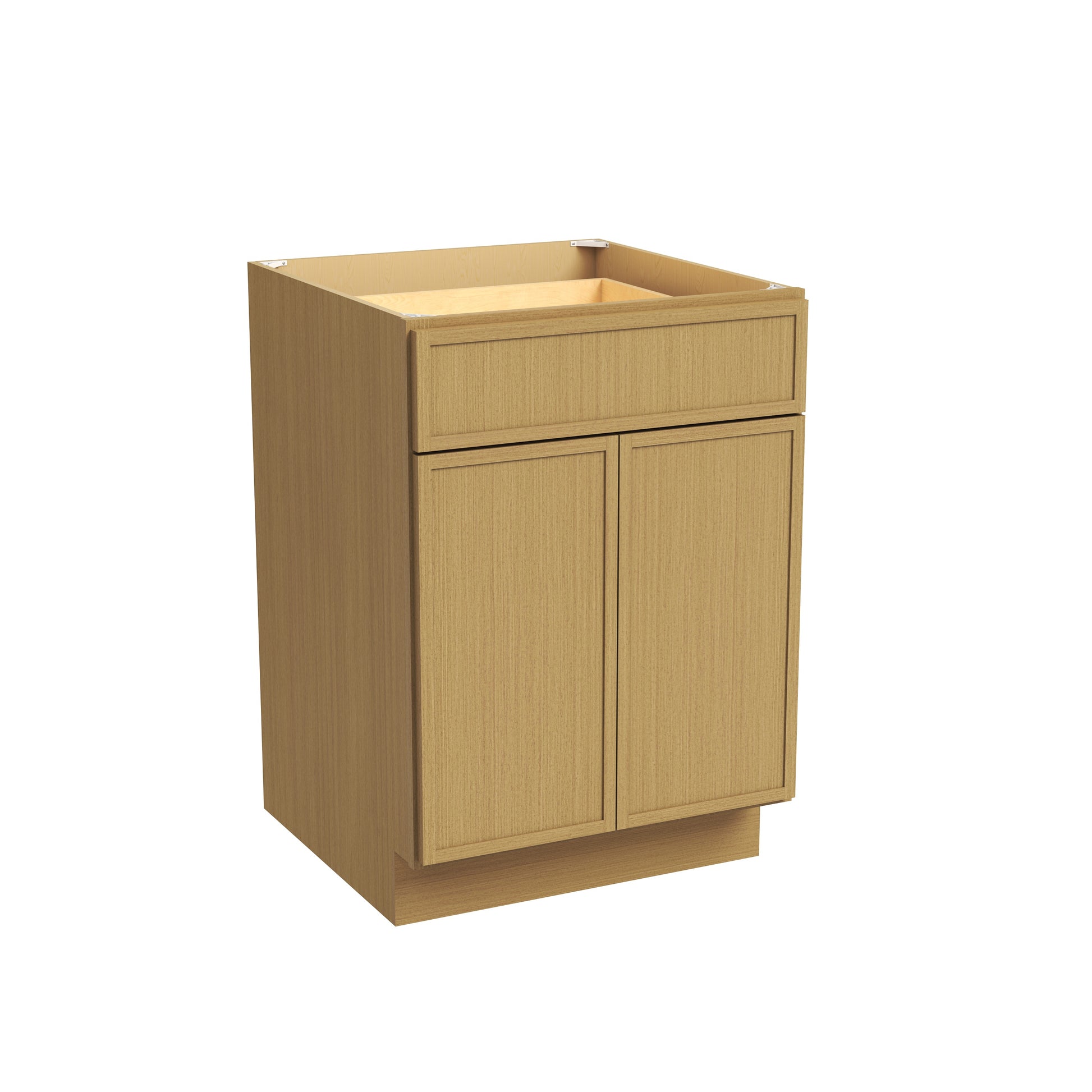 Slim White Oak RTA 24/27"W x 24"D x 34.5"H Base Cabinet with 2 Doors, 1 Drawer & 1 Shelf