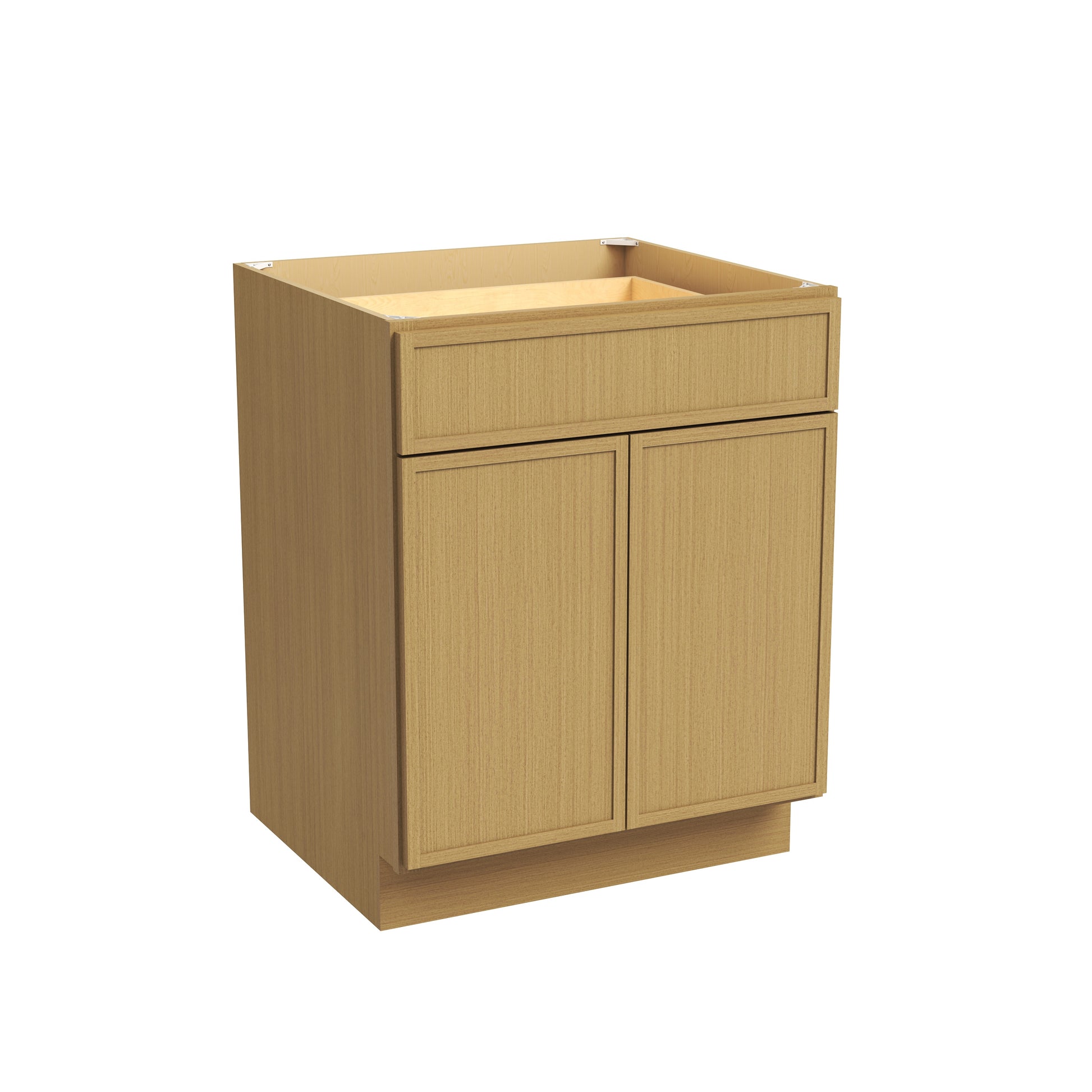 Slim White Oak RTA 24/27"W x 24"D x 34.5"H Base Cabinet with 2 Doors, 1 Drawer & 1 Shelf