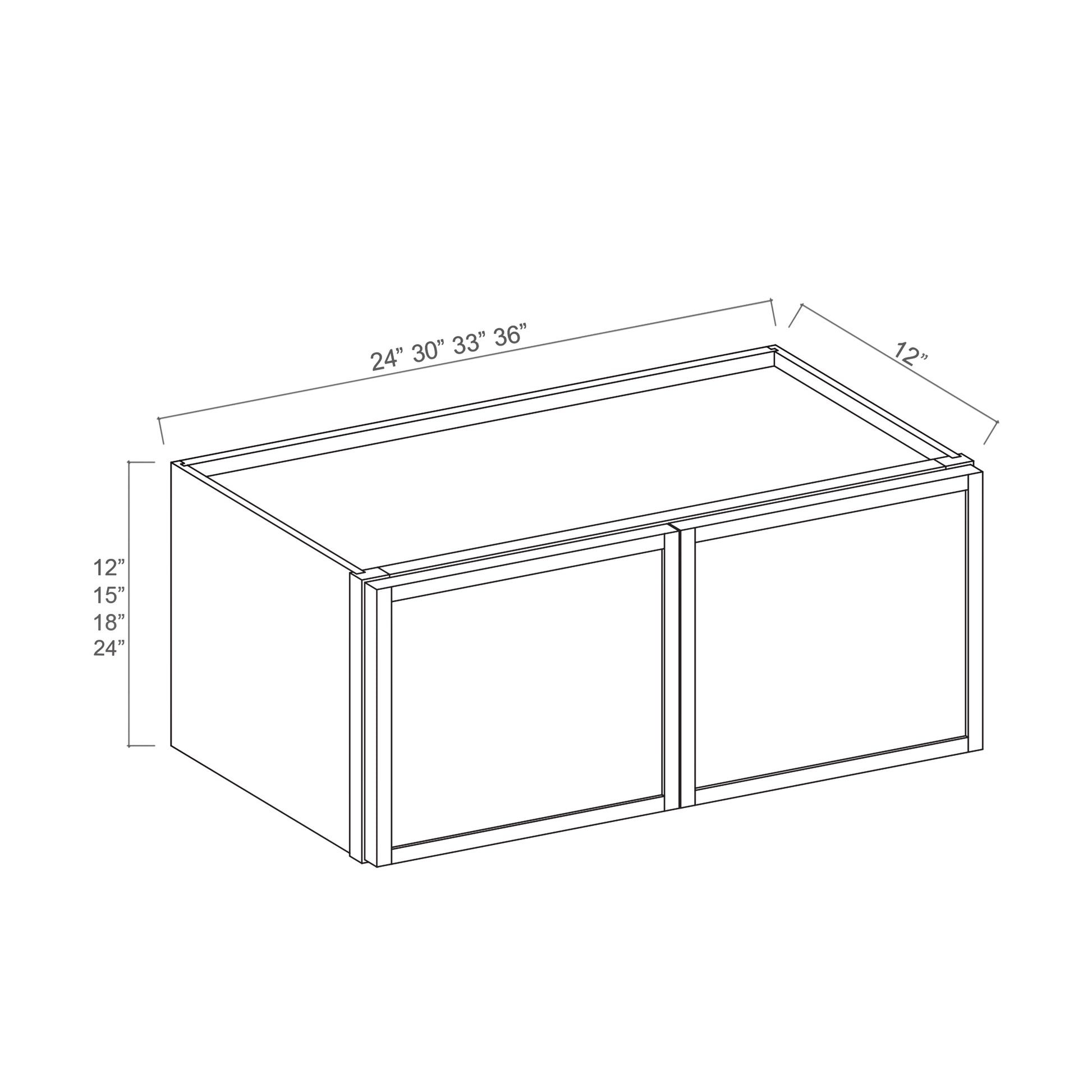 Slim White Oak RTA 24"-36"W x 12"D x 18"H Standard Wall Cabinet with 2 Doors