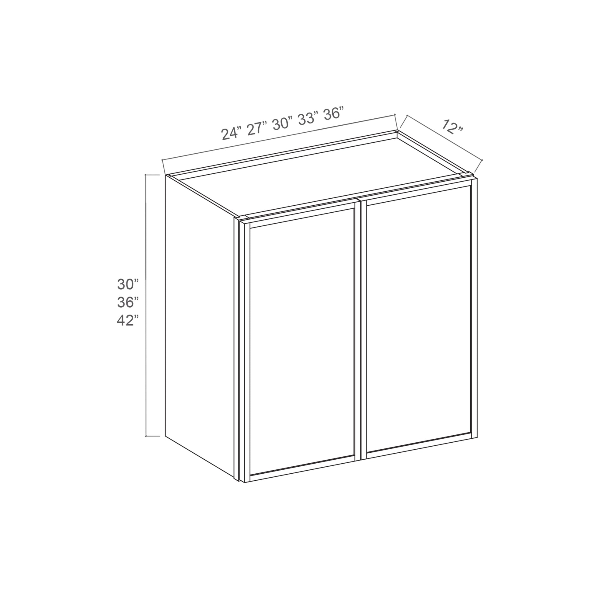 Slim White Oak RTA 24"-36"W x 12"D x 42"H Standard Wall Cabinet with 2 Doors & 3 Shelves