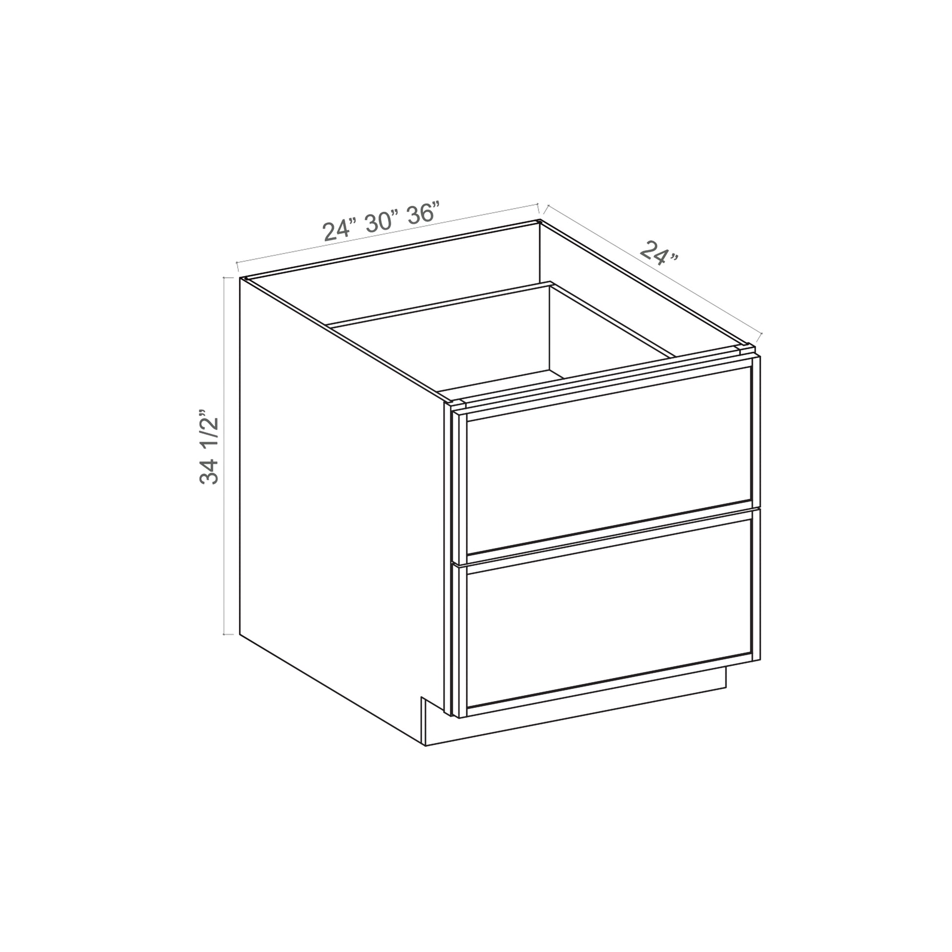 Slim White Oak RTA 24"-36"W x 24"D x 34.5"H Drawer Base Cabinet with 2 Drawers