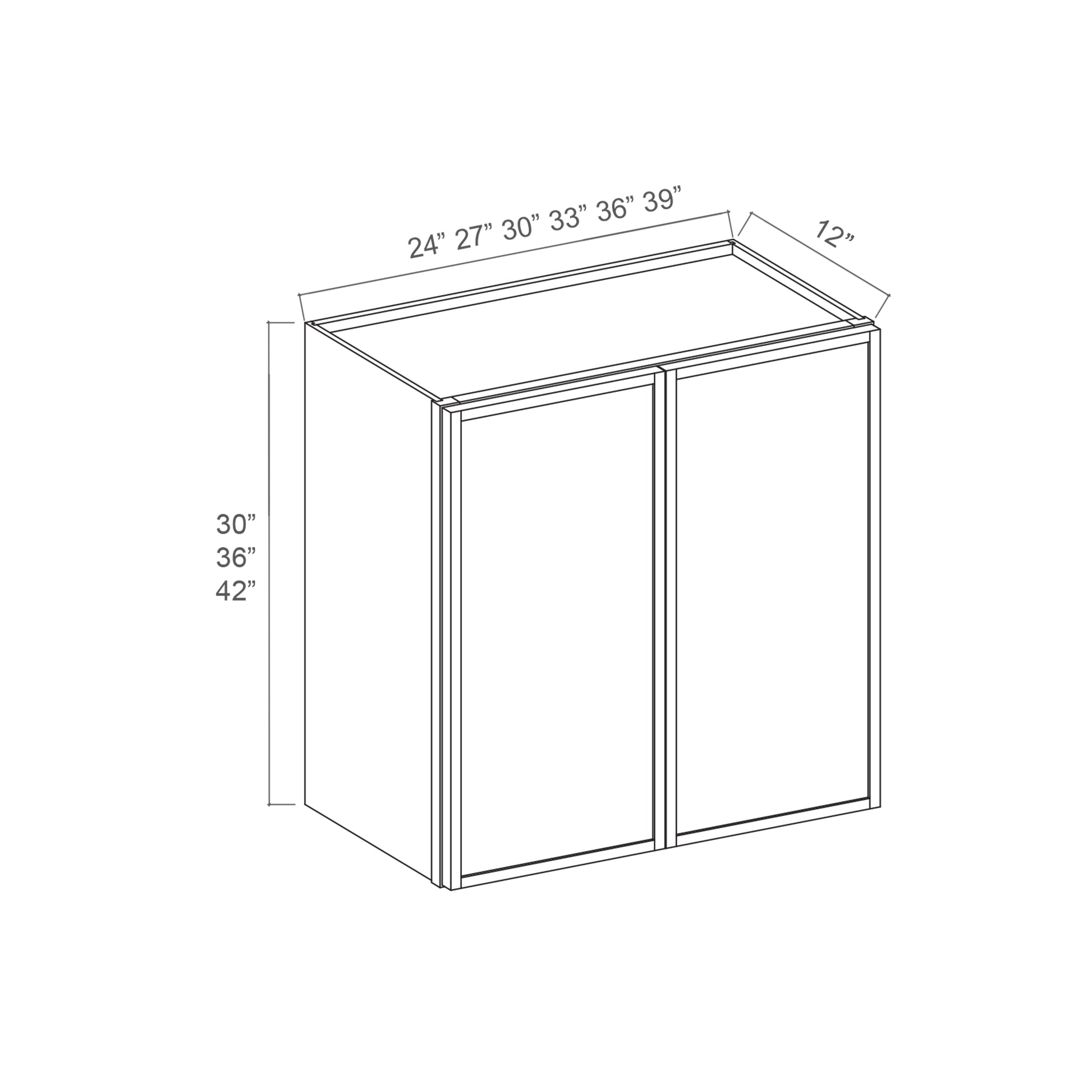 Slim White Oak RTA 24"-39"W x 12"D x 30"H Standard Wall Cabinet with 2 Doors & 2 Shelves