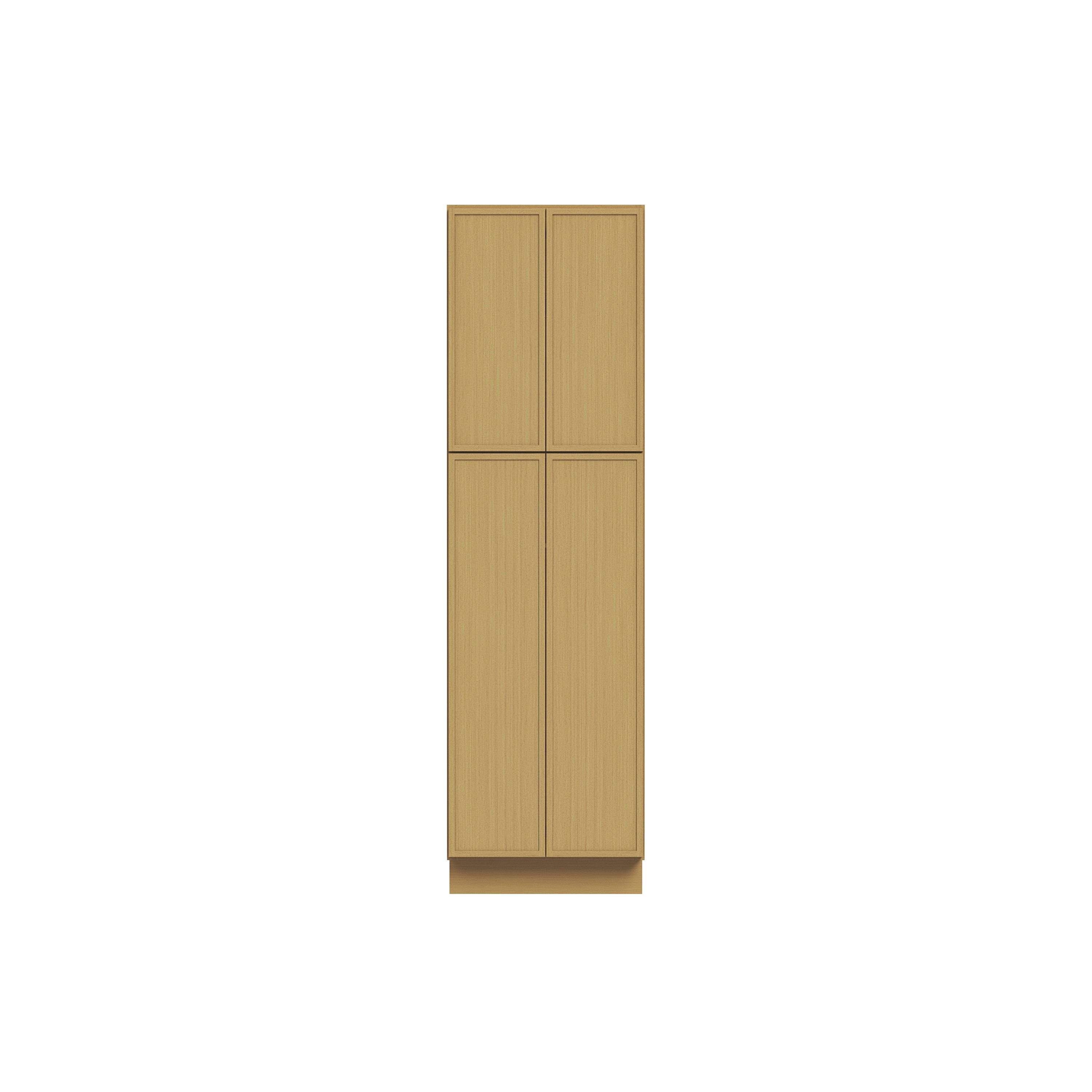Slim White Oak RTA 24"/30"W x 24"D x 84"-96"H Tall Pantry Cabinet with 4 Doors & 2+3 Shelves