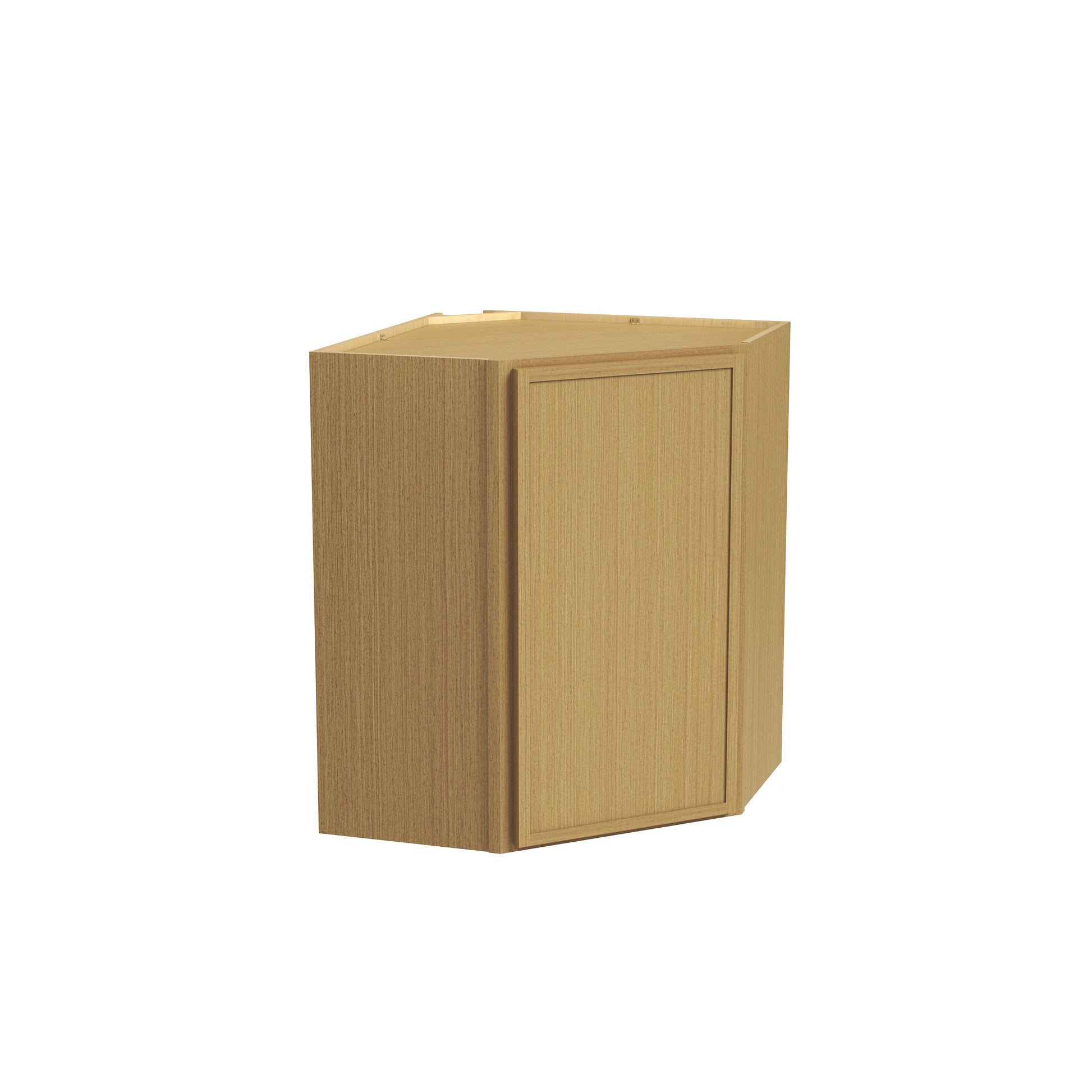 Slim White Oak RTA 24"W x 12"D x 30"-42"H Diagonal Corner Wall Cabinet with 1 Door & 2/3 Shelves