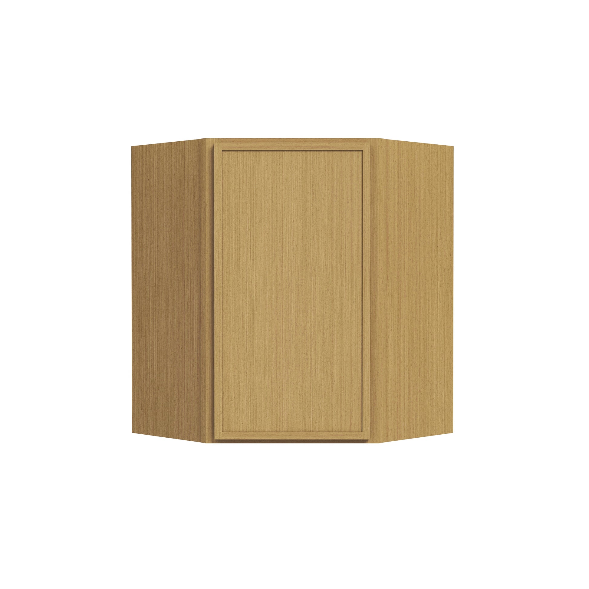 Slim White Oak RTA 24"W x 12"D x 30"-42"H Diagonal Corner Wall Cabinet with 1 Door & 2/3 Shelves