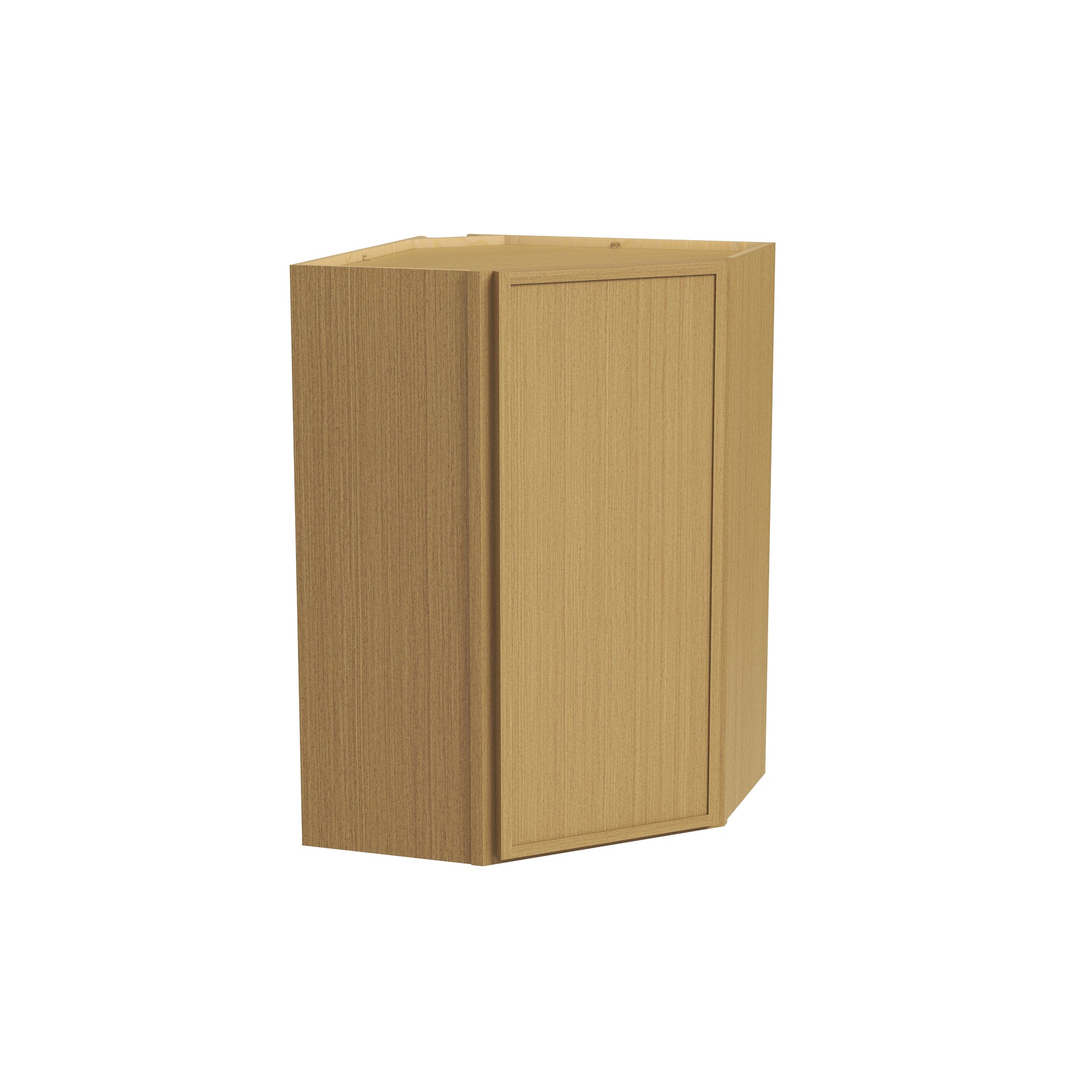 Slim White Oak RTA 24"W x 12"D x 30"-42"H Diagonal Corner Wall Cabinet with 1 Door & 2/3 Shelves