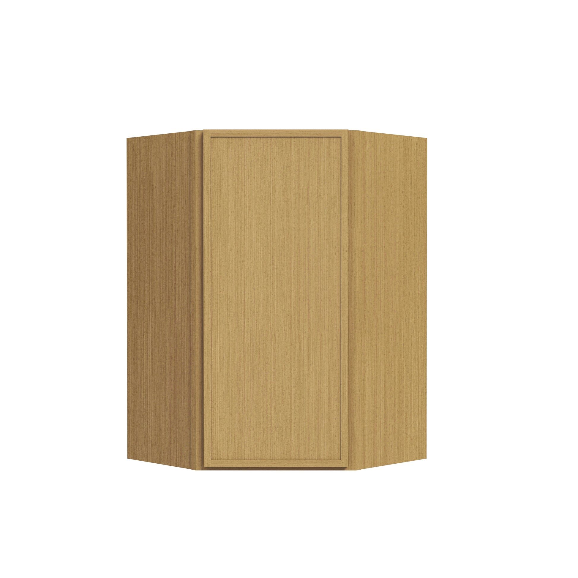 Slim White Oak RTA 24"W x 12"D x 30"-42"H Diagonal Corner Wall Cabinet with 1 Door & 2/3 Shelves