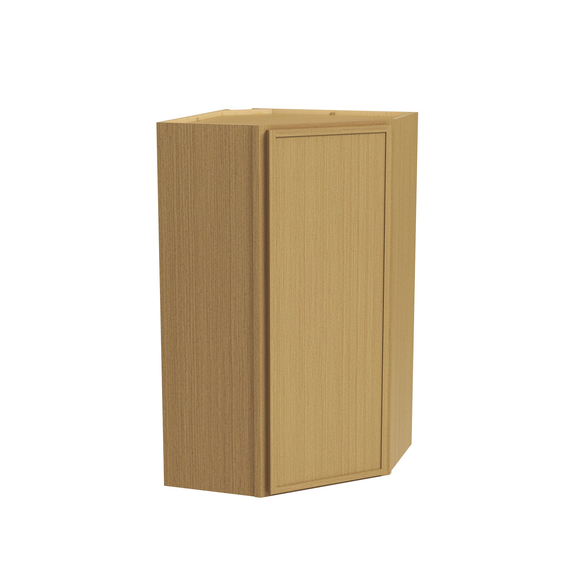 Slim White Oak RTA 24"W x 12"D x 30"-42"H Diagonal Corner Wall Cabinet with 1 Door & 2/3 Shelves