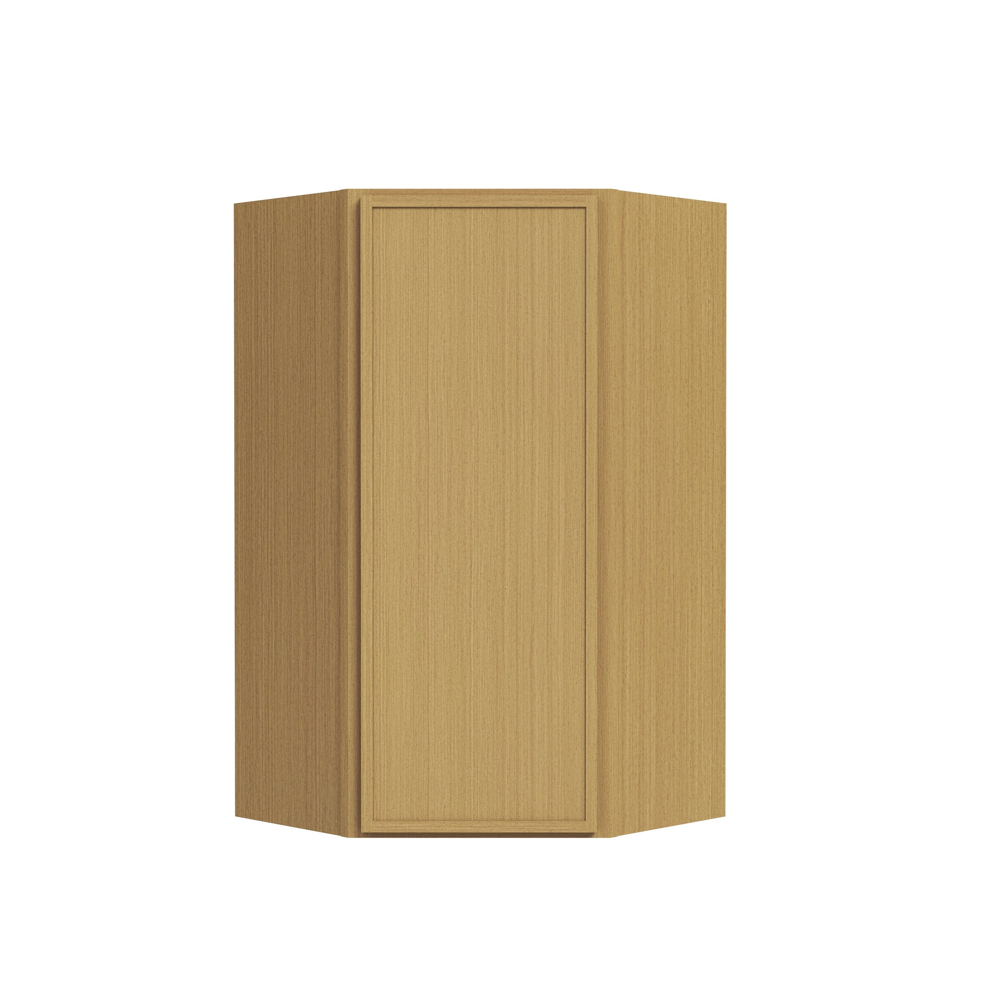 Slim White Oak RTA 24"W x 12"D x 30"-42"H Diagonal Corner Wall Cabinet with 1 Door & 2/3 Shelves