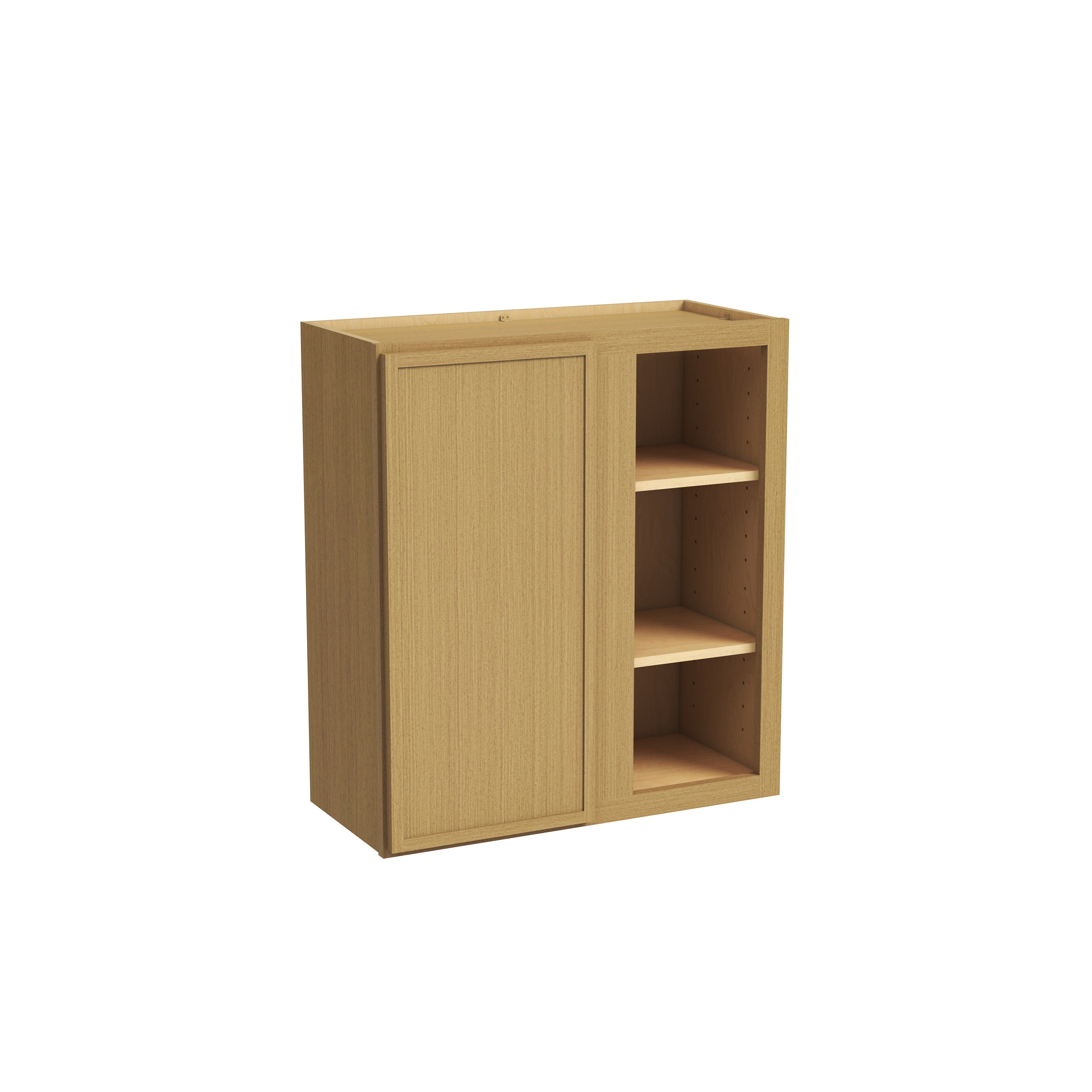 Slim White Oak RTA 27"W x 12"D x 30"-42"H Wall Blind Corner Cabinet with 1 Door & 2/3 Shelves