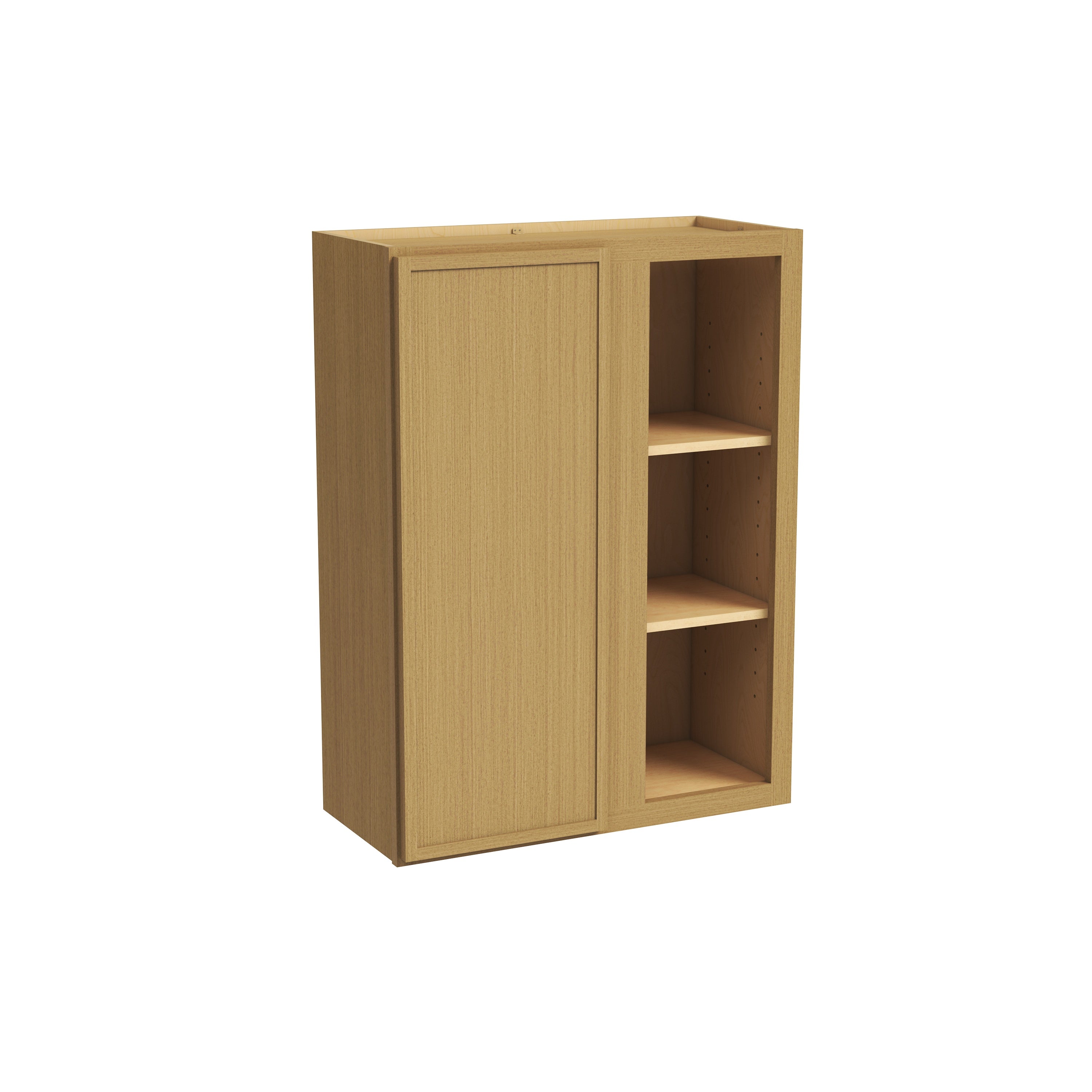 Slim White Oak RTA 27"W x 12"D x 30"-42"H Wall Blind Corner Cabinet with 1 Door & 2/3 Shelves