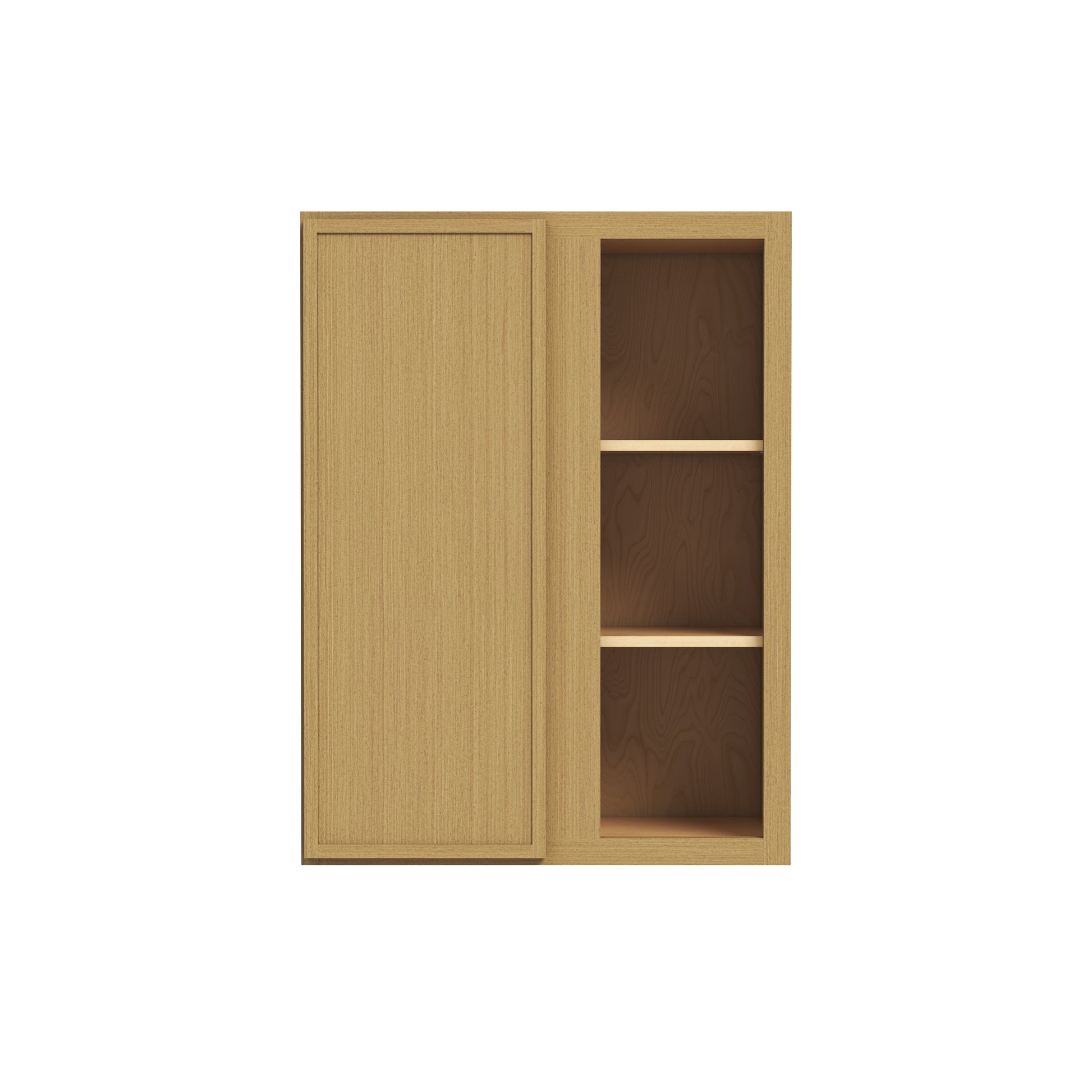 Slim White Oak RTA 27"W x 12"D x 30"-42"H Wall Blind Corner Cabinet with 1 Door & 2/3 Shelves