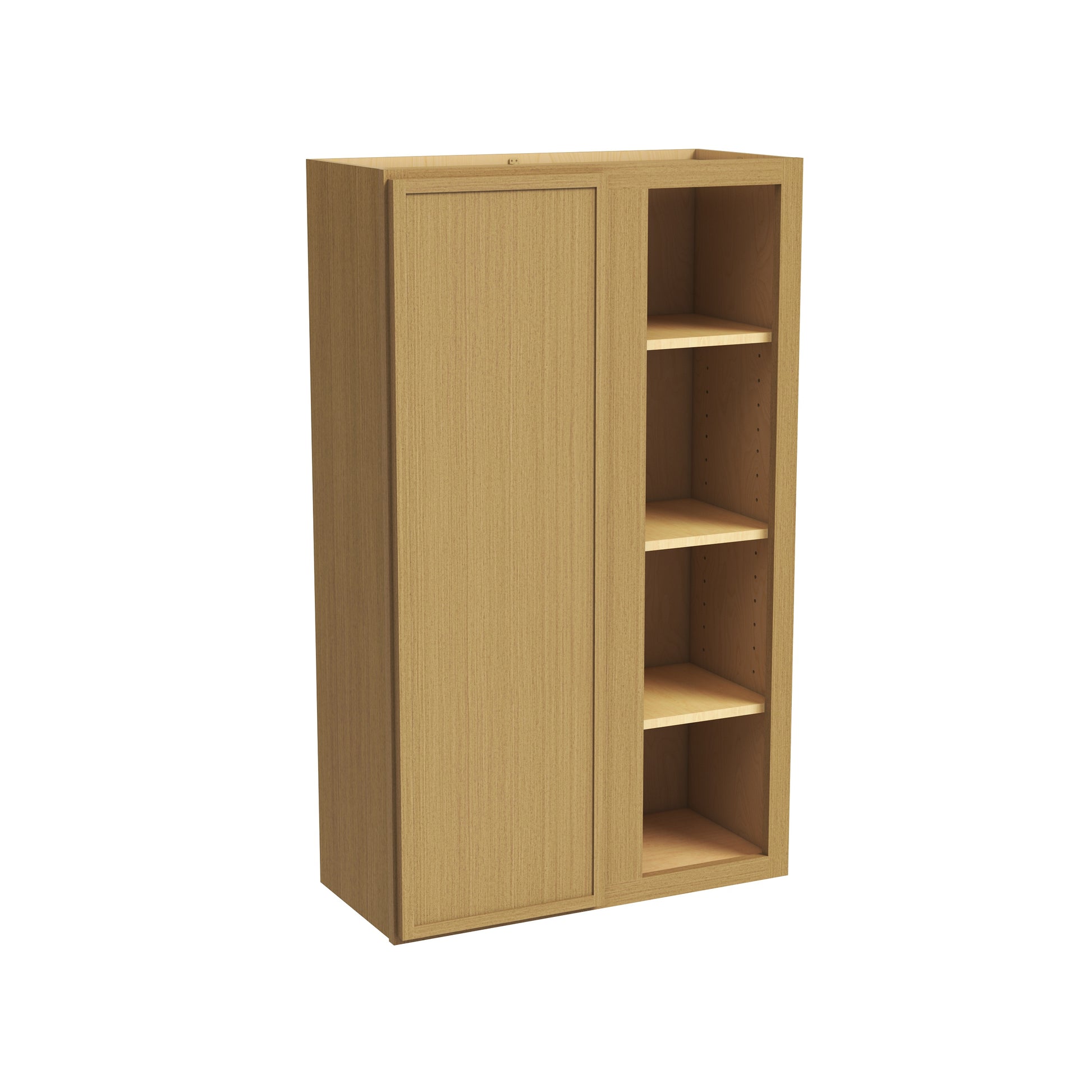 Slim White Oak RTA 27"W x 12"D x 30"-42"H Wall Blind Corner Cabinet with 1 Door & 2/3 Shelves