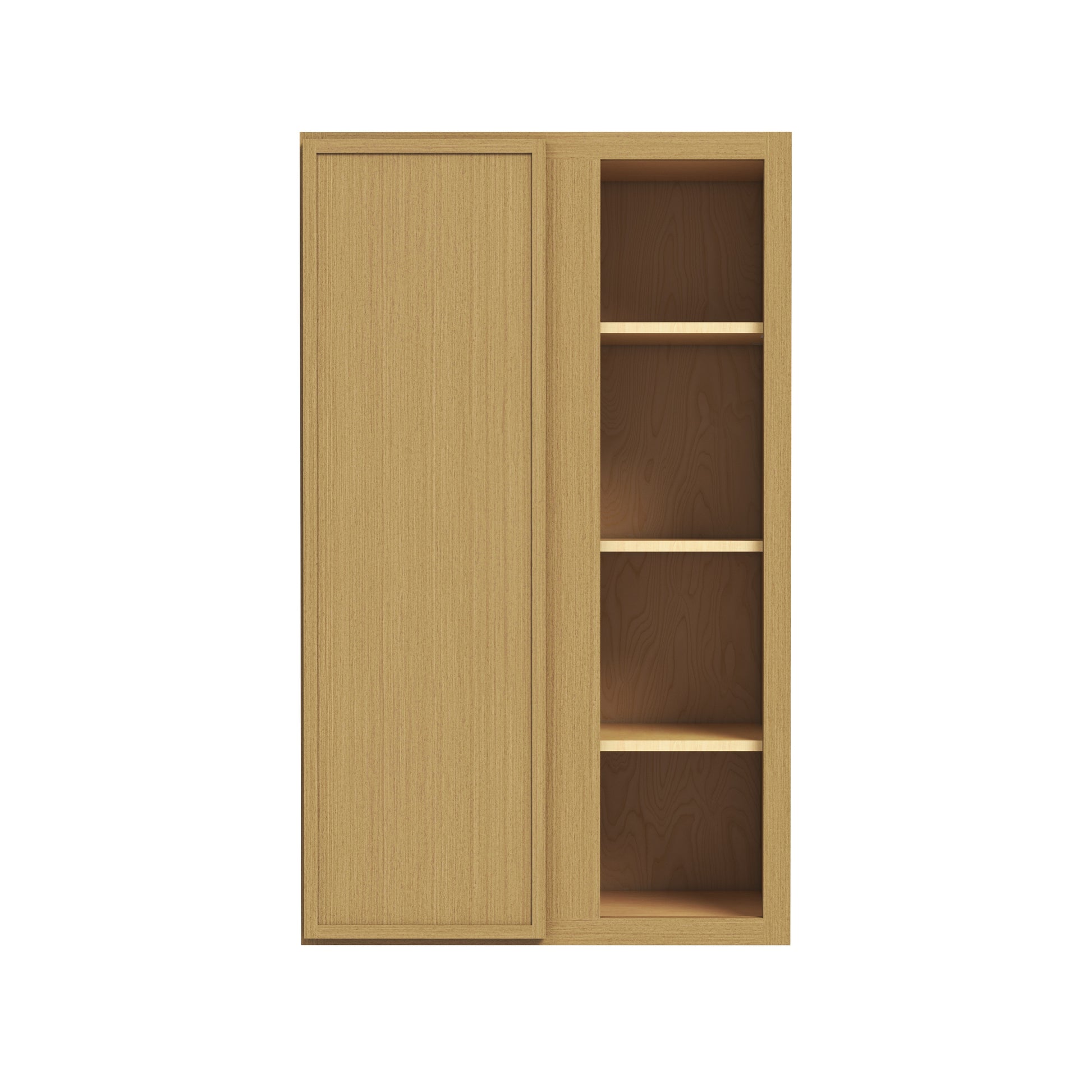 Slim White Oak RTA 27"W x 12"D x 30"-42"H Wall Blind Corner Cabinet with 1 Door & 2/3 Shelves