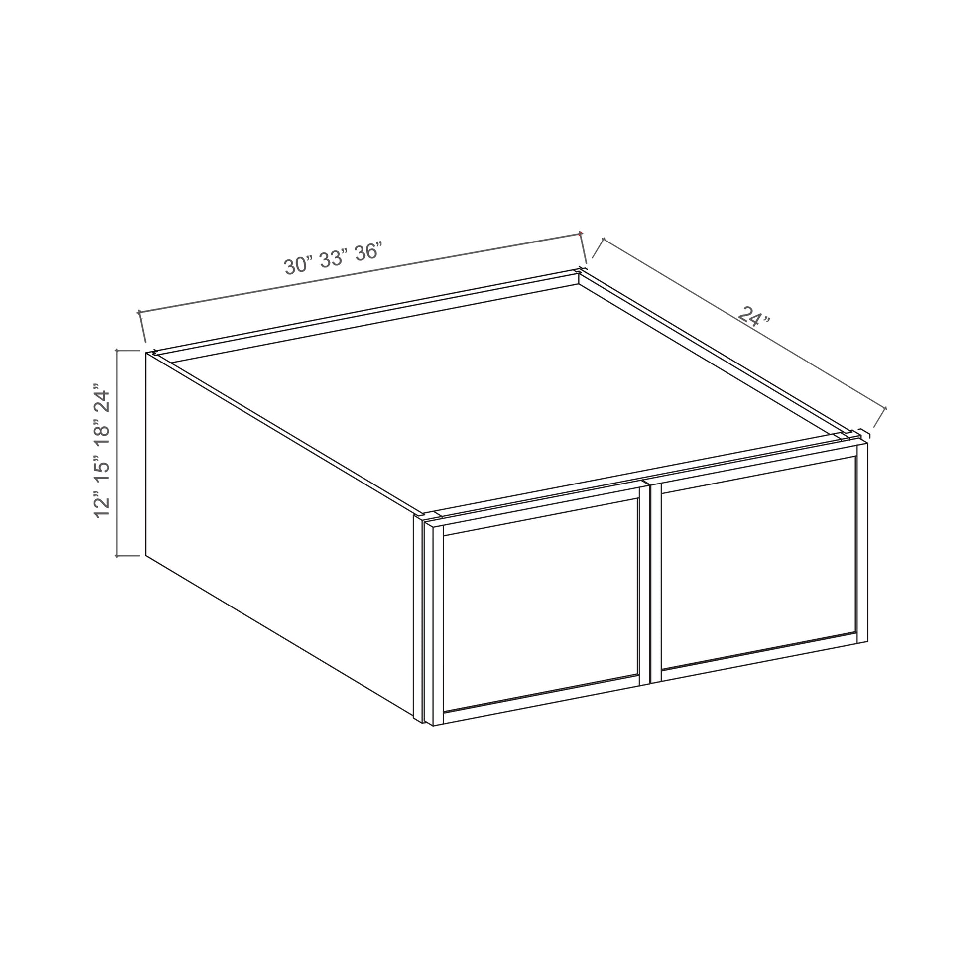 Slim White Oak RTA 30"-36"W x 24"D x 24"H Deep Wall Cabinet with 2 Doors & 1 Shelf