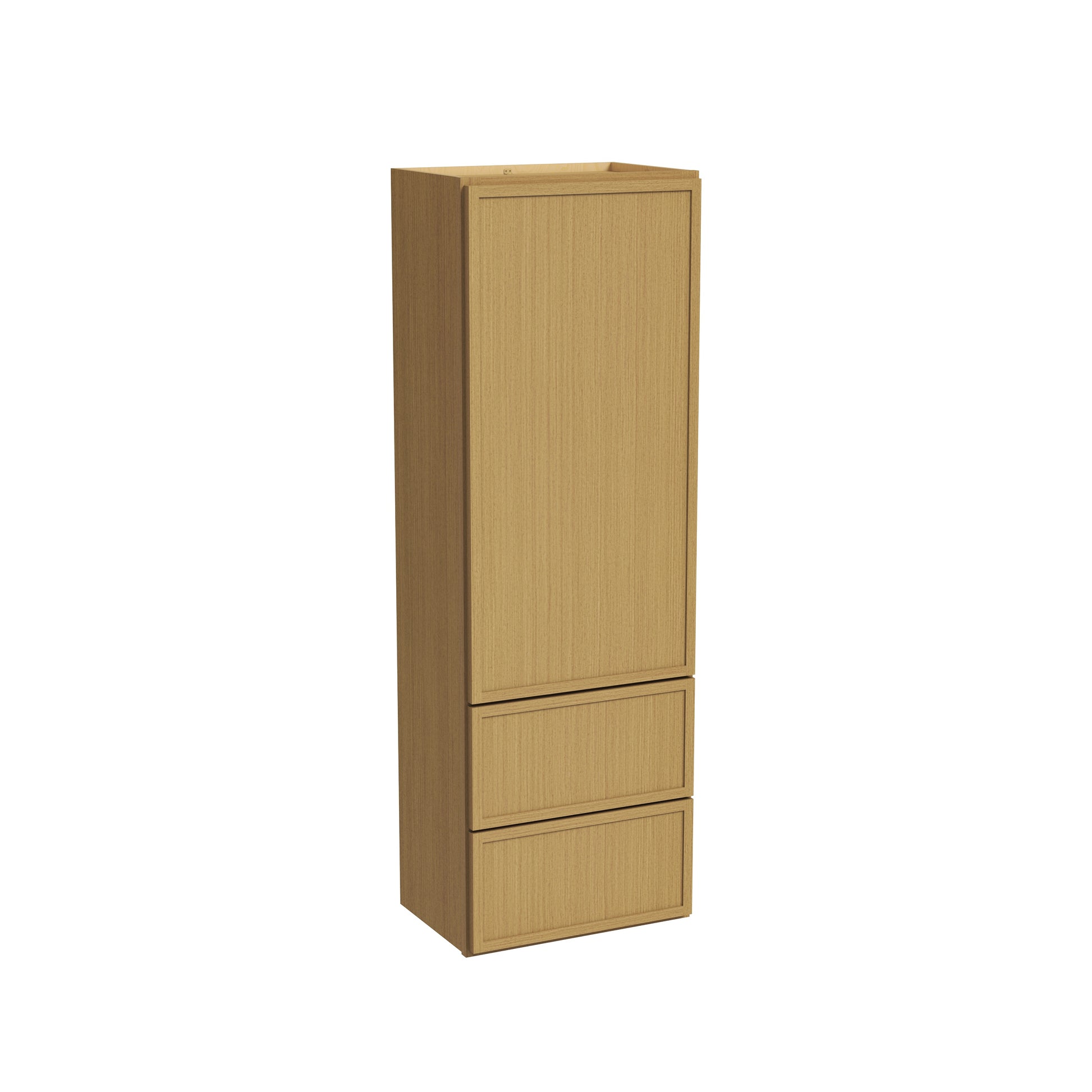 Slim White Oak RTA 18"W x 12"D x 48"-60"H Wall Cabinet with 1 Door, 2/3 Drawers & 2/3 Shelves