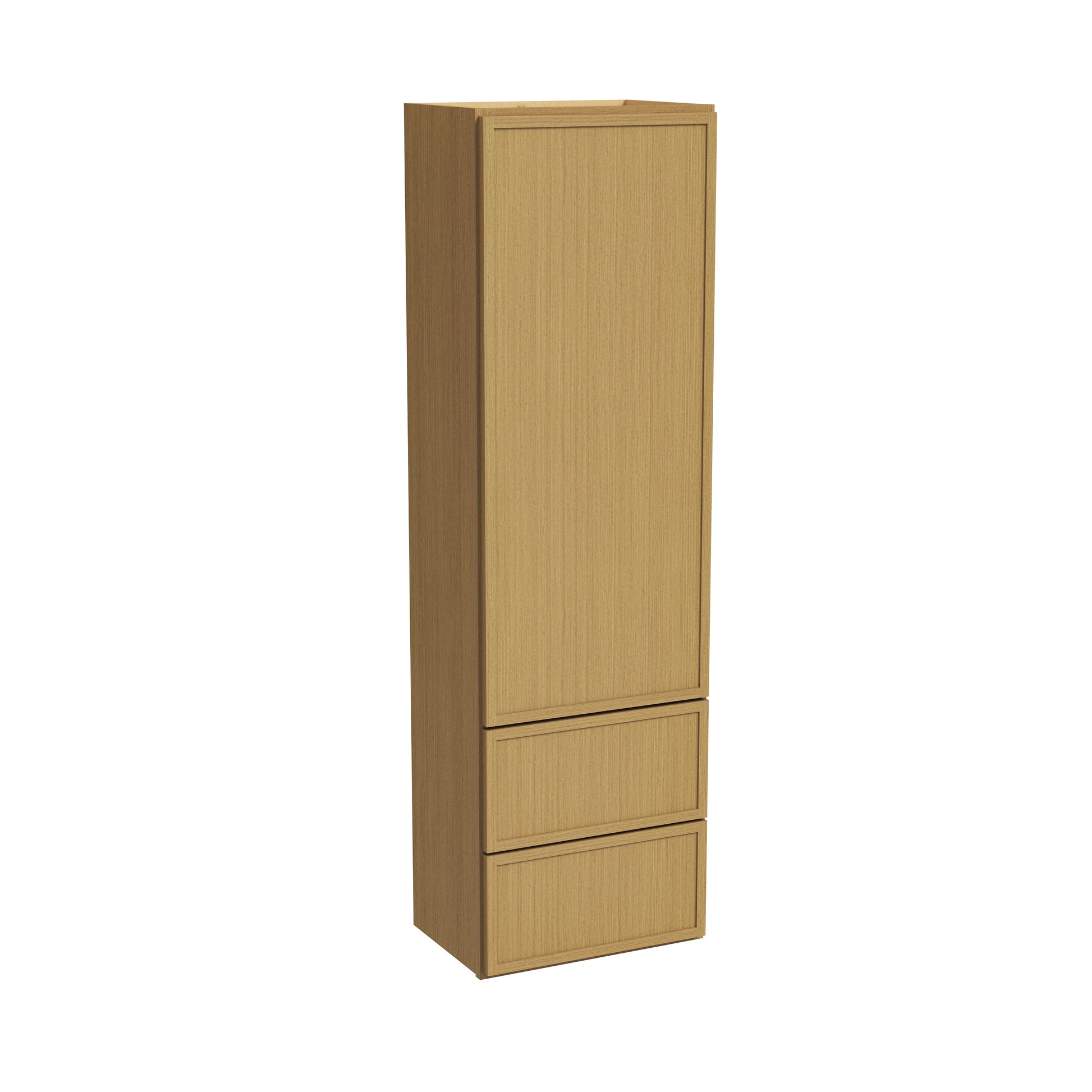 Slim White Oak RTA 18"W x 12"D x 48"-60"H Wall Cabinet with 1 Door, 2/3 Drawers & 2/3 Shelves