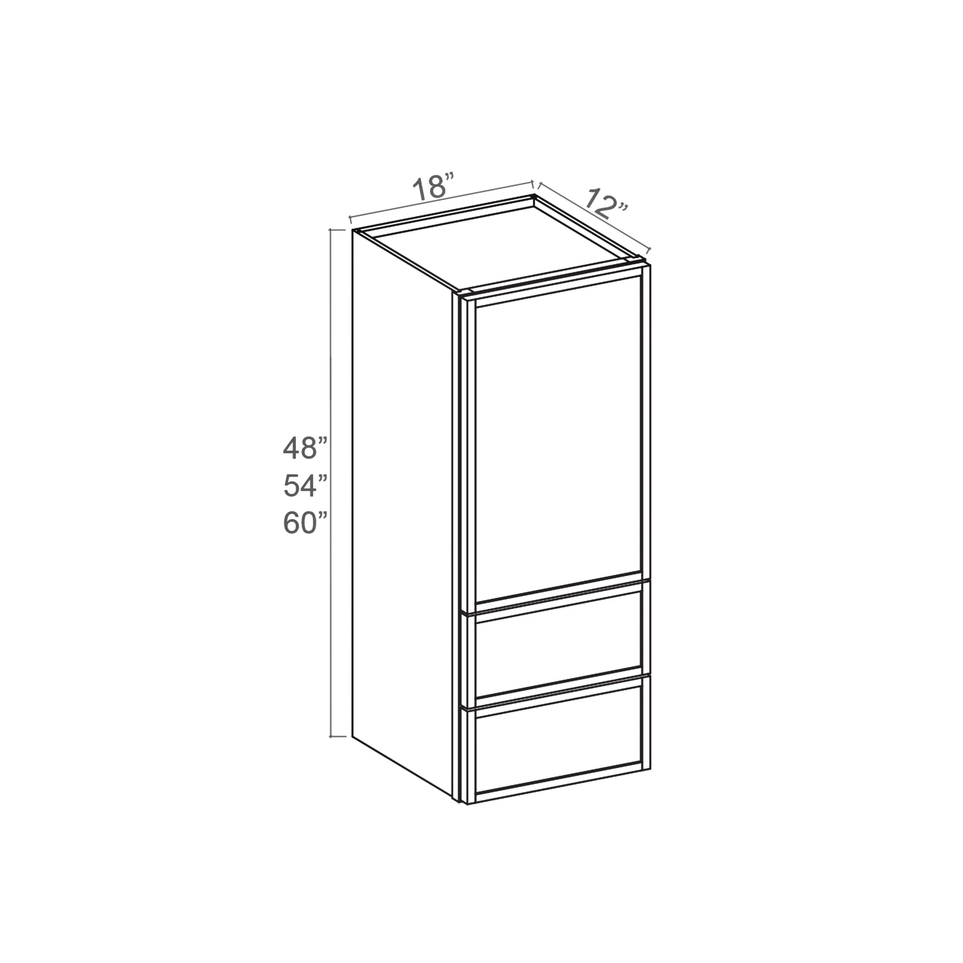 Slim White Oak RTA 18"W x 12"D x 48"-60"H Wall Cabinet with 1 Door, 2/3 Drawers & 2/3 Shelves