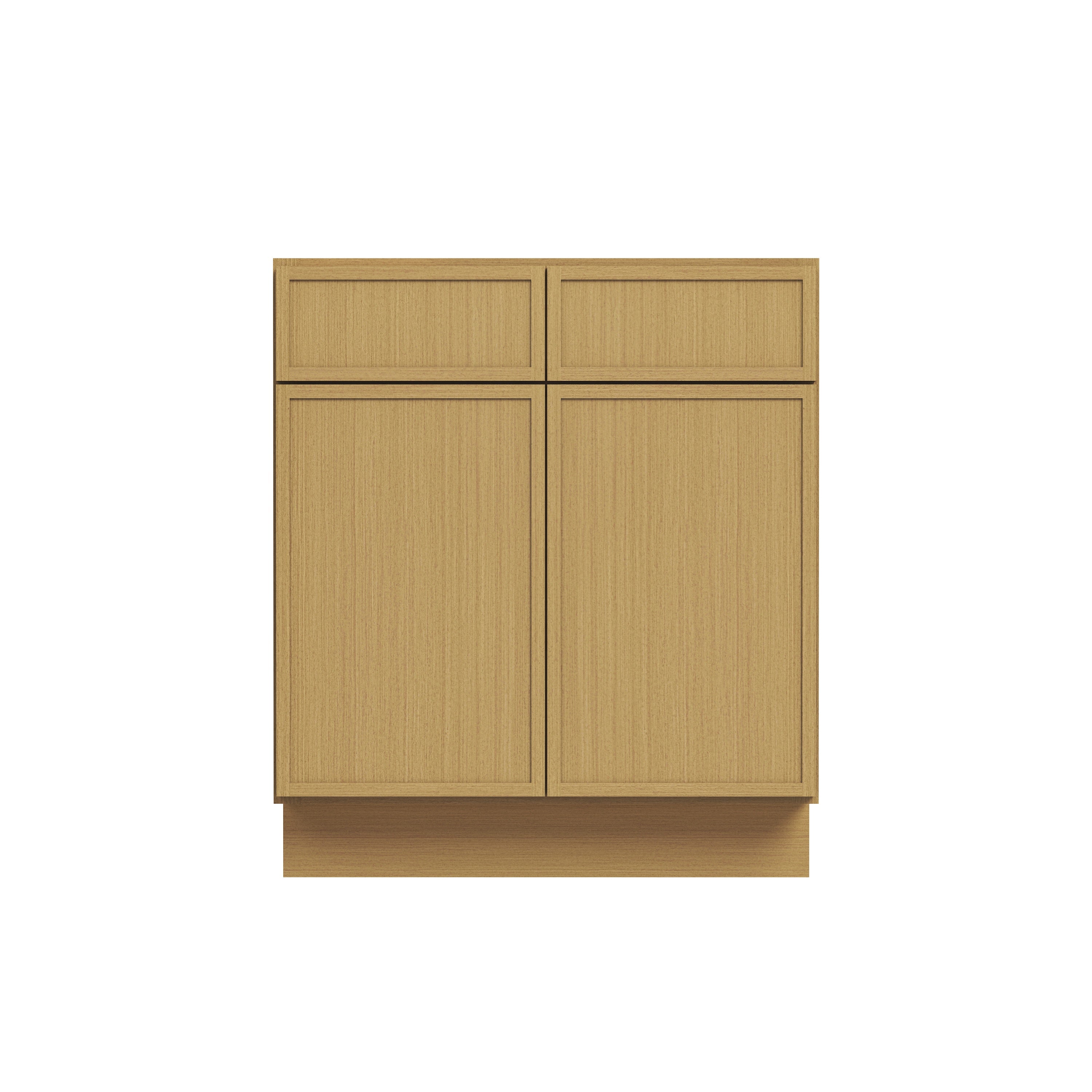 Slim White Oak RTA 30"-36"W x 24"D x 34.5"H Sink Base Cabinet with 2 Doors & 2 False Drawers