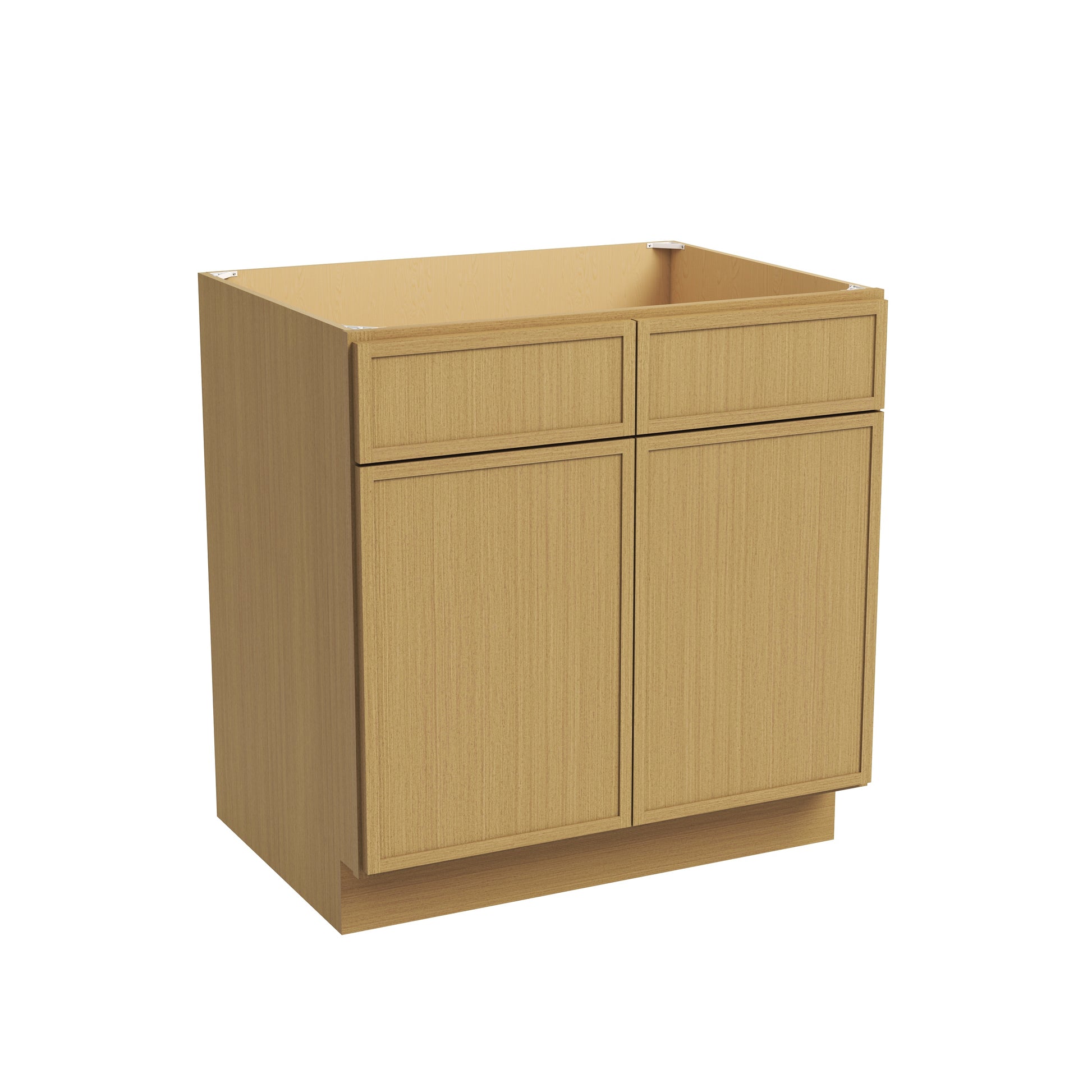 Slim White Oak RTA 30"-36"W x 24"D x 34.5"H Sink Base Cabinet with 2 Doors & 2 False Drawers