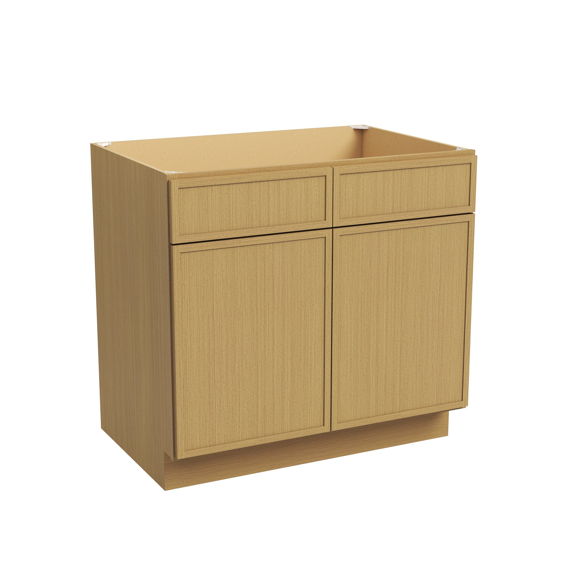 Slim White Oak RTA 30"-36"W x 24"D x 34.5"H Sink Base Cabinet with 2 Doors & 2 False Drawers