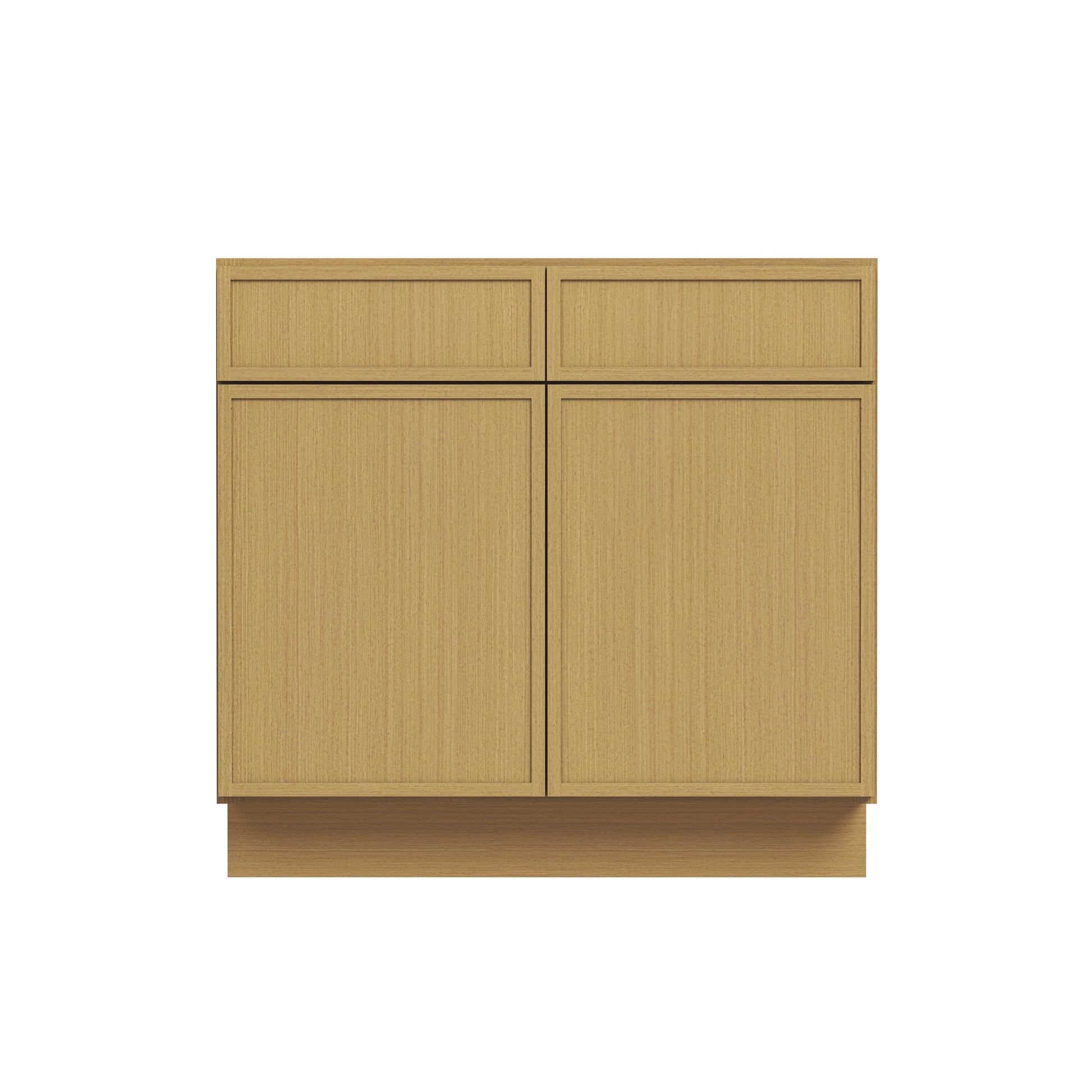 Slim White Oak RTA 30"-36"W x 24"D x 34.5"H Sink Base Cabinet with 2 Doors & 2 False Drawers